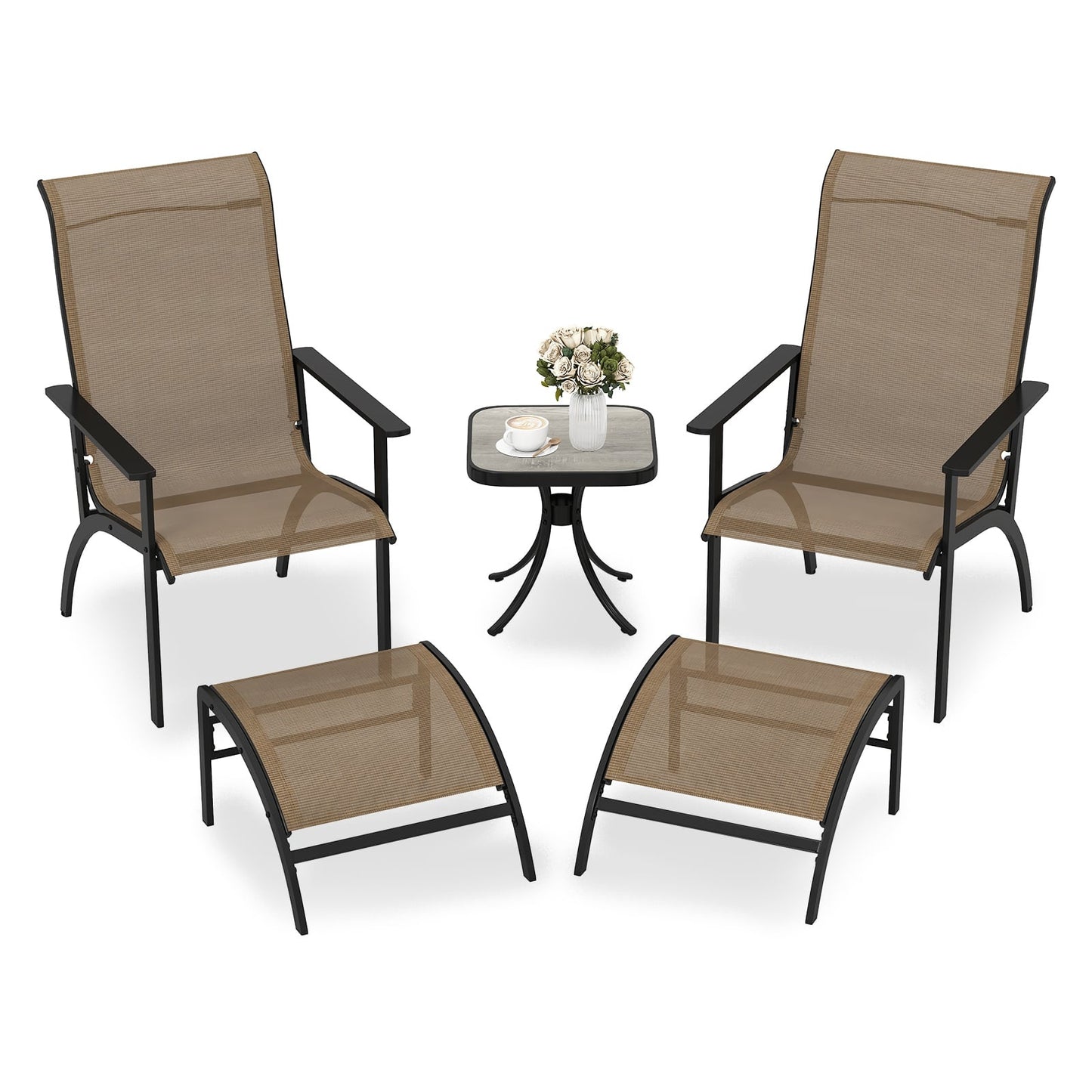 5-Piece Outdoor Balcony Set with Chairs, Ottomans & Table