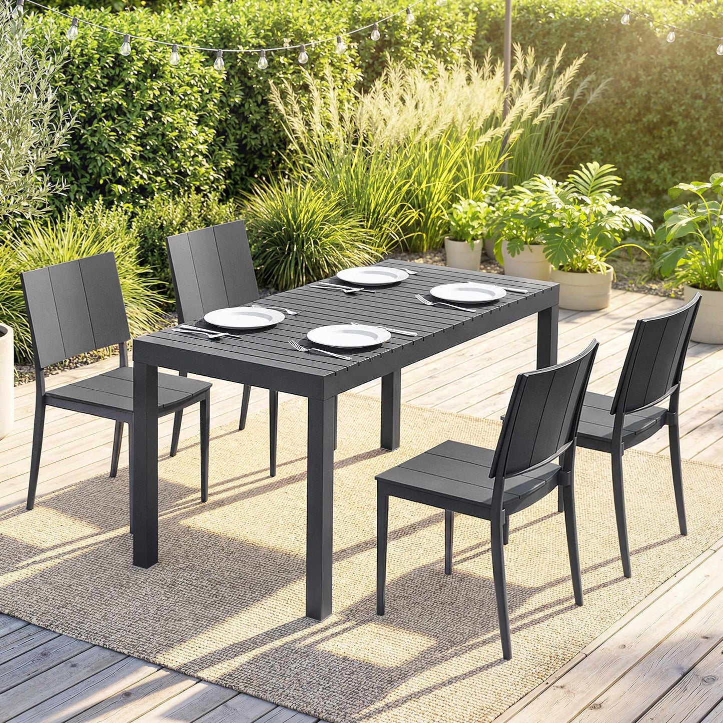 5-Piece Outdoor Furniture Set with Stackable Chairs, Dark Grey