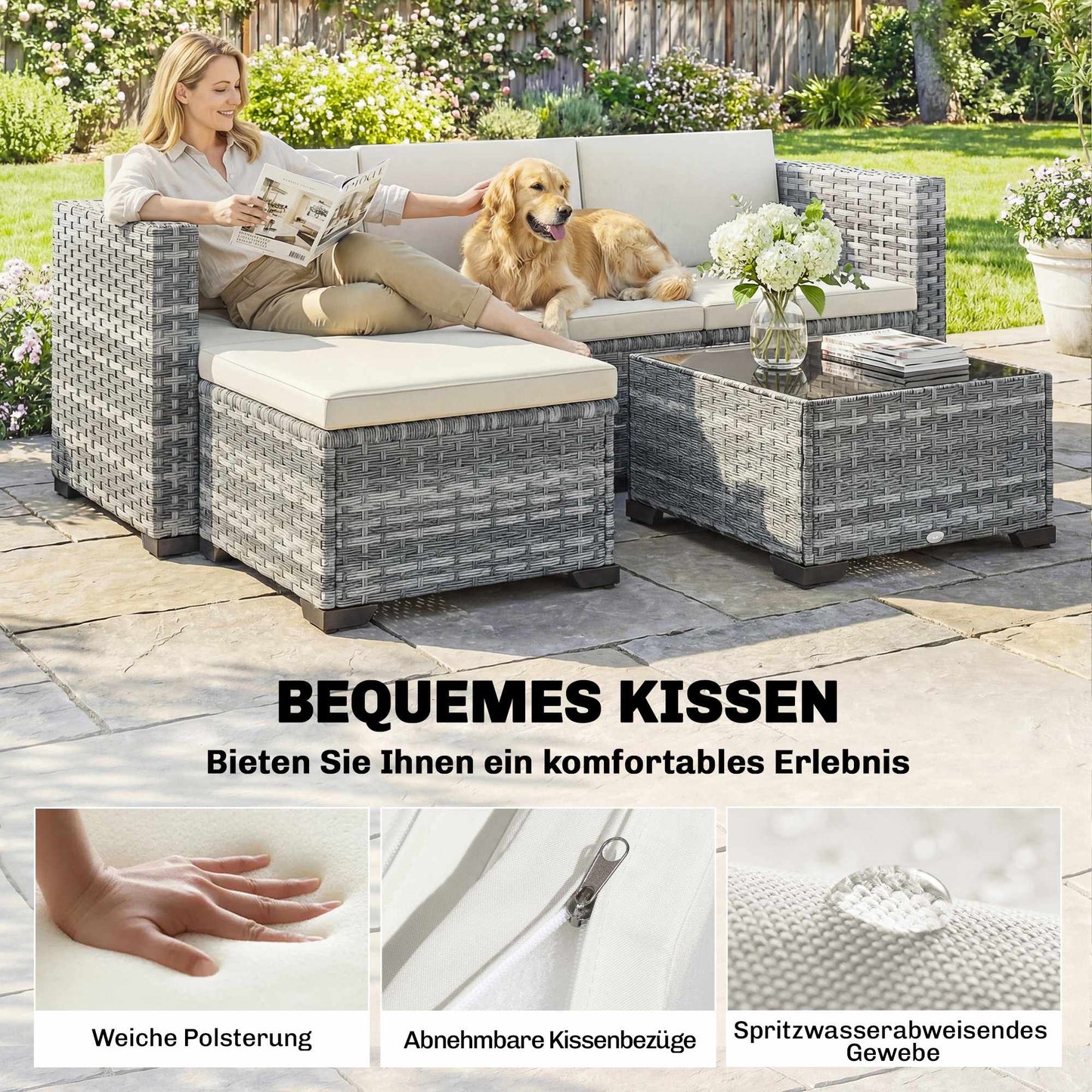5-Piece Patio Furniture Set, Steel Frame, PE Rattan