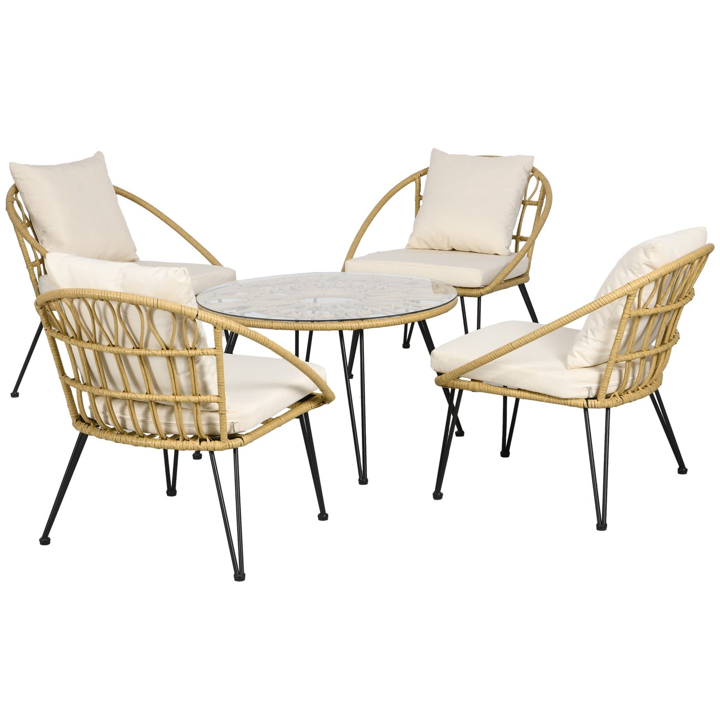 Rattan garden furniture, 5 pieces - beige polyester