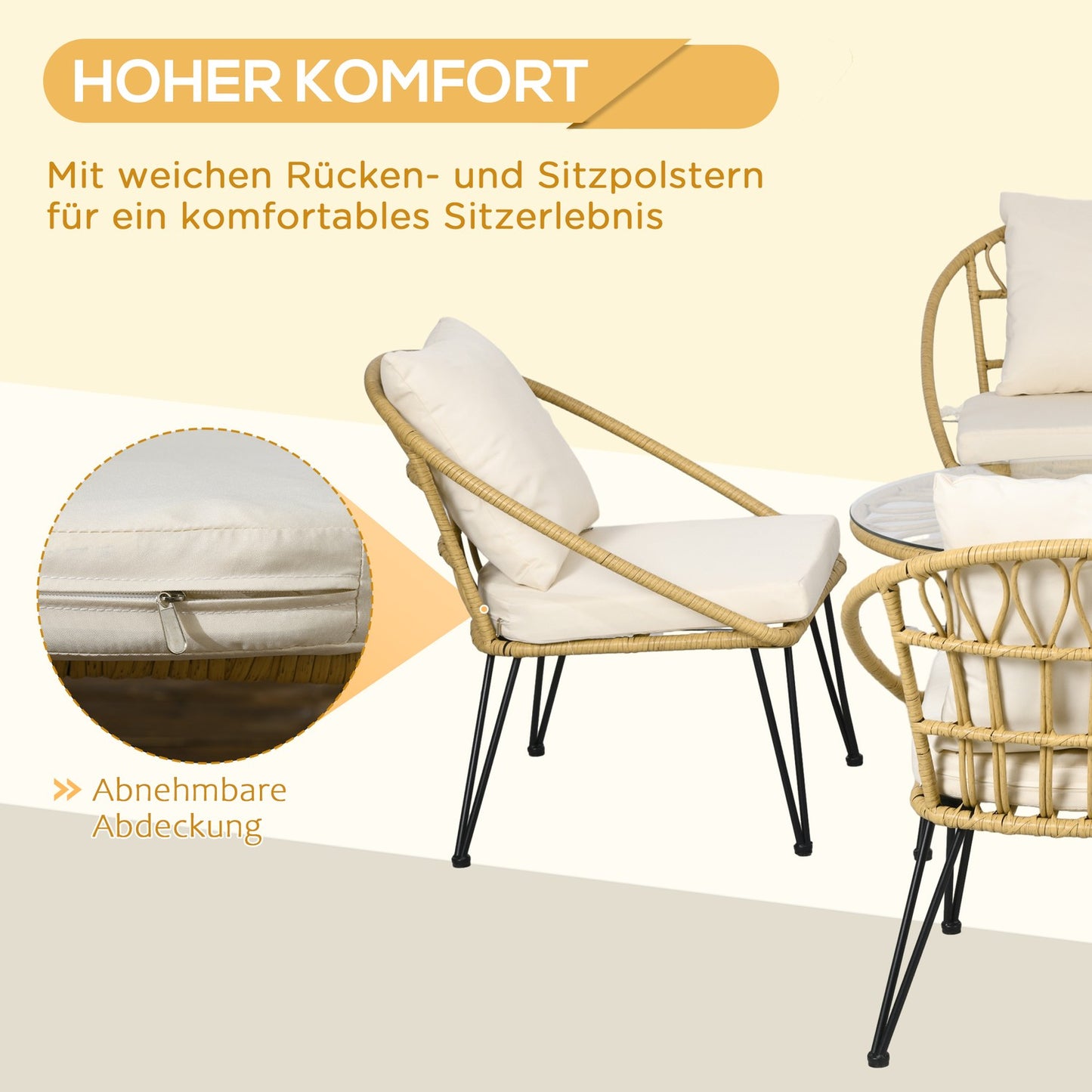 Rattan garden furniture, 5 pieces - beige polyester
