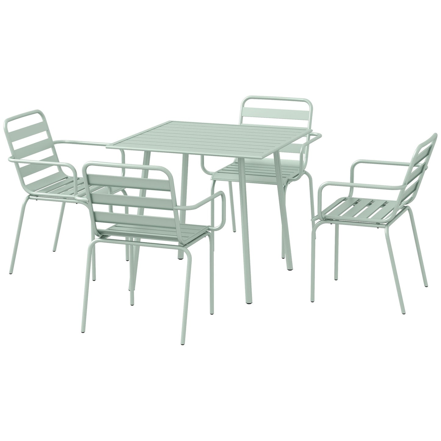 Outdoor dining set - 5-piece steel table and chairs, green