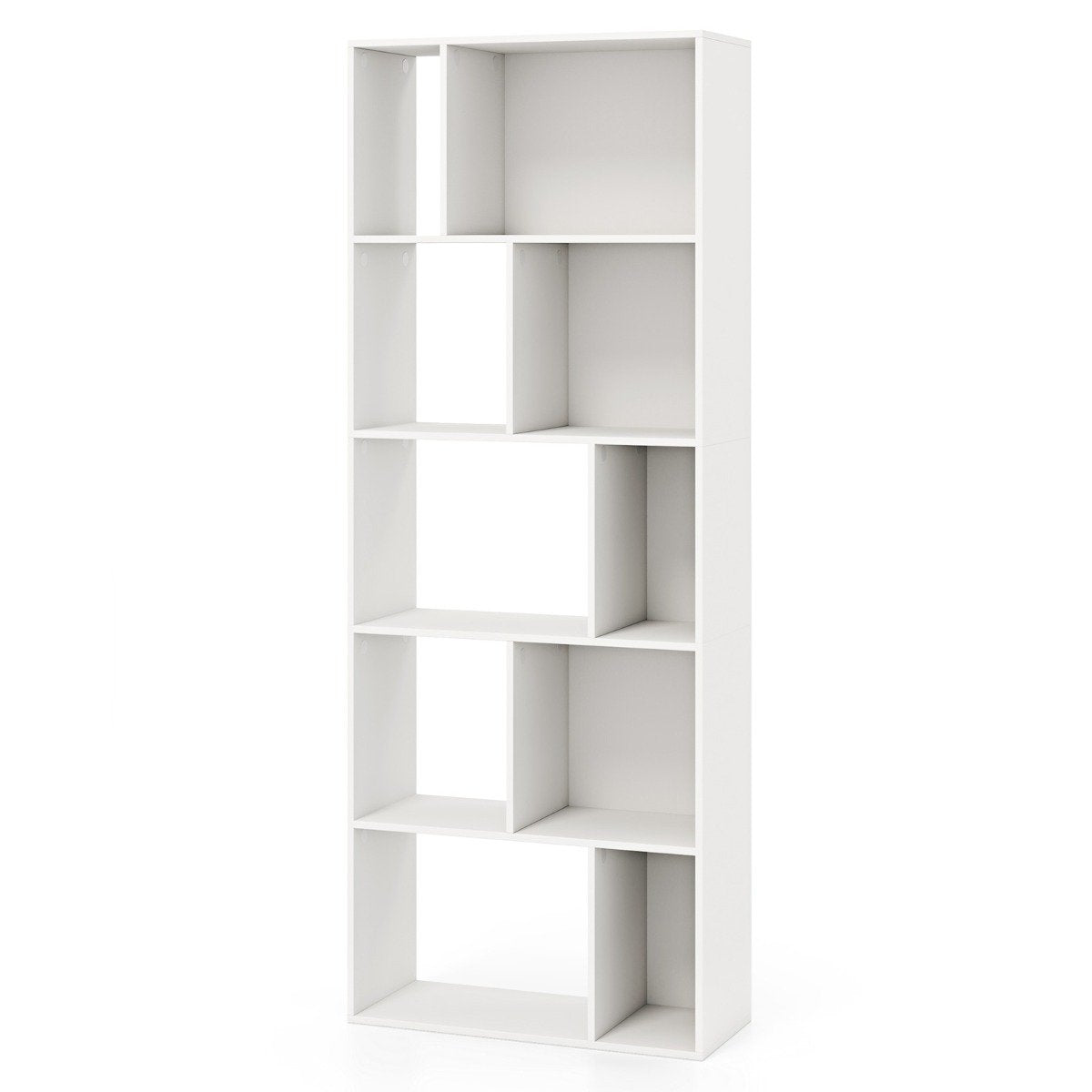 5 Tier Bookcase with 10 Compartments Freestanding Room Divider Wooden Shelf Open Shelf