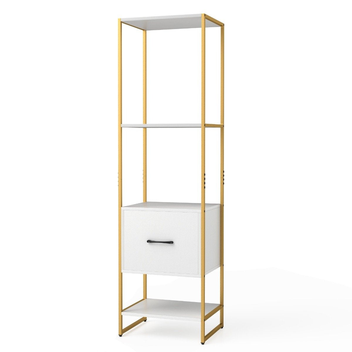 5 Tier Bookcase with Drawer &amp; Metal frame bookcase modern standing shelf white