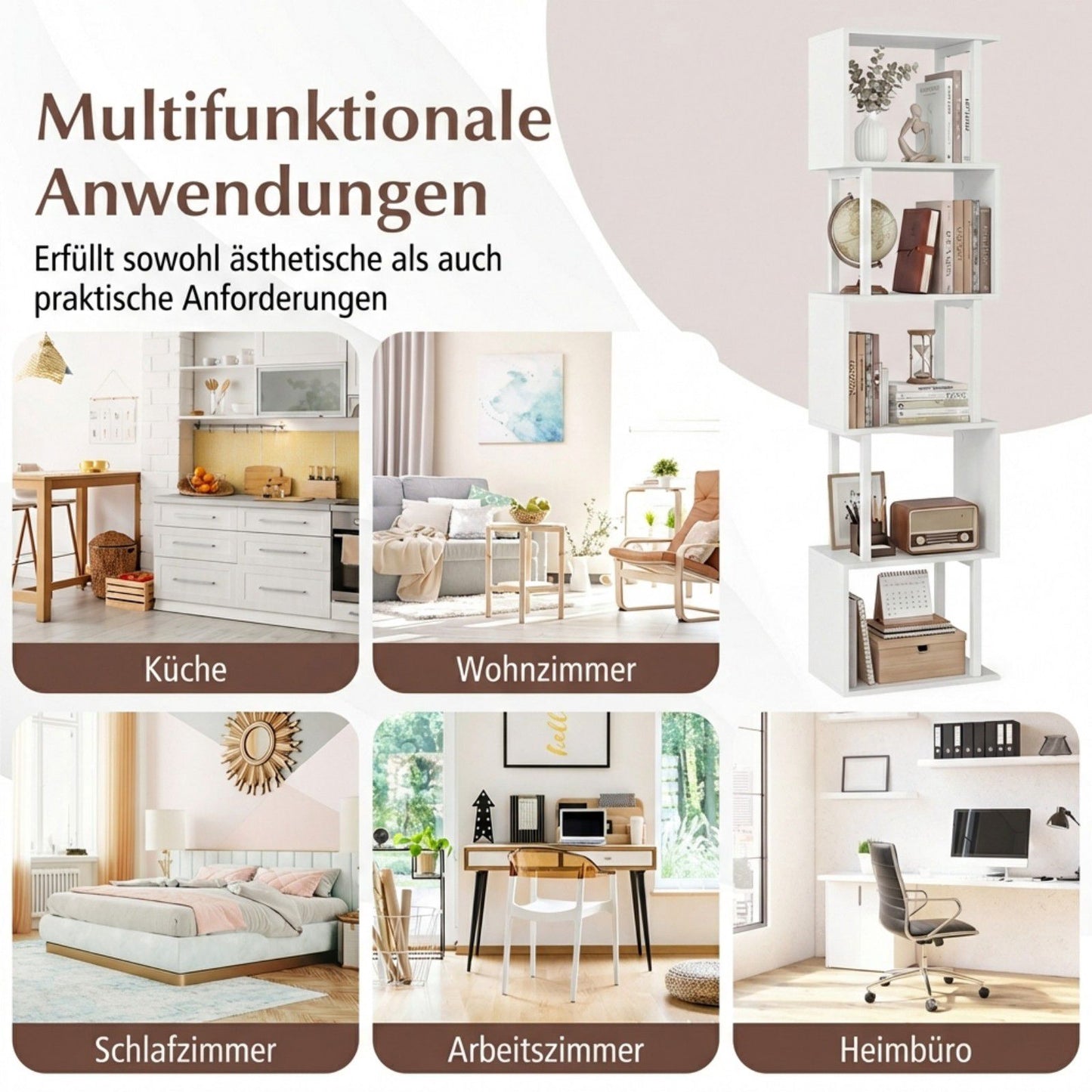 5-Tier Bookshelf with Metal Frame and Anti-Tip, White