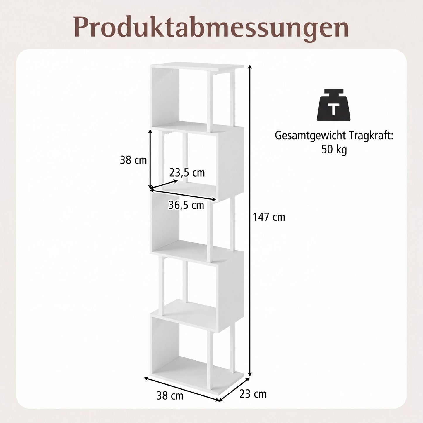 5-Tier Bookshelf with Metal Frame and Anti-Tip, White