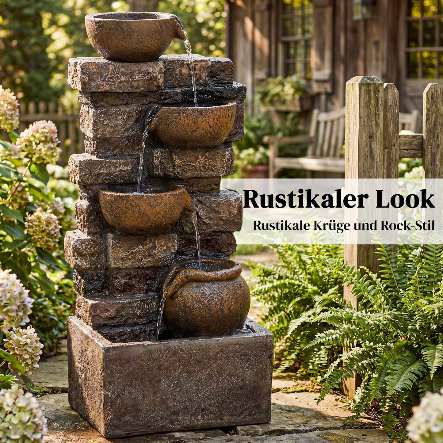 5-Tier Garden Fountain with LED Lights, Adjustable Pump