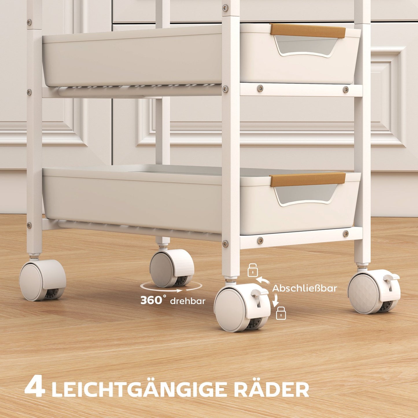 5-Tier Kitchen Cart, Wood Look, Metal Frame, 4 Drawers