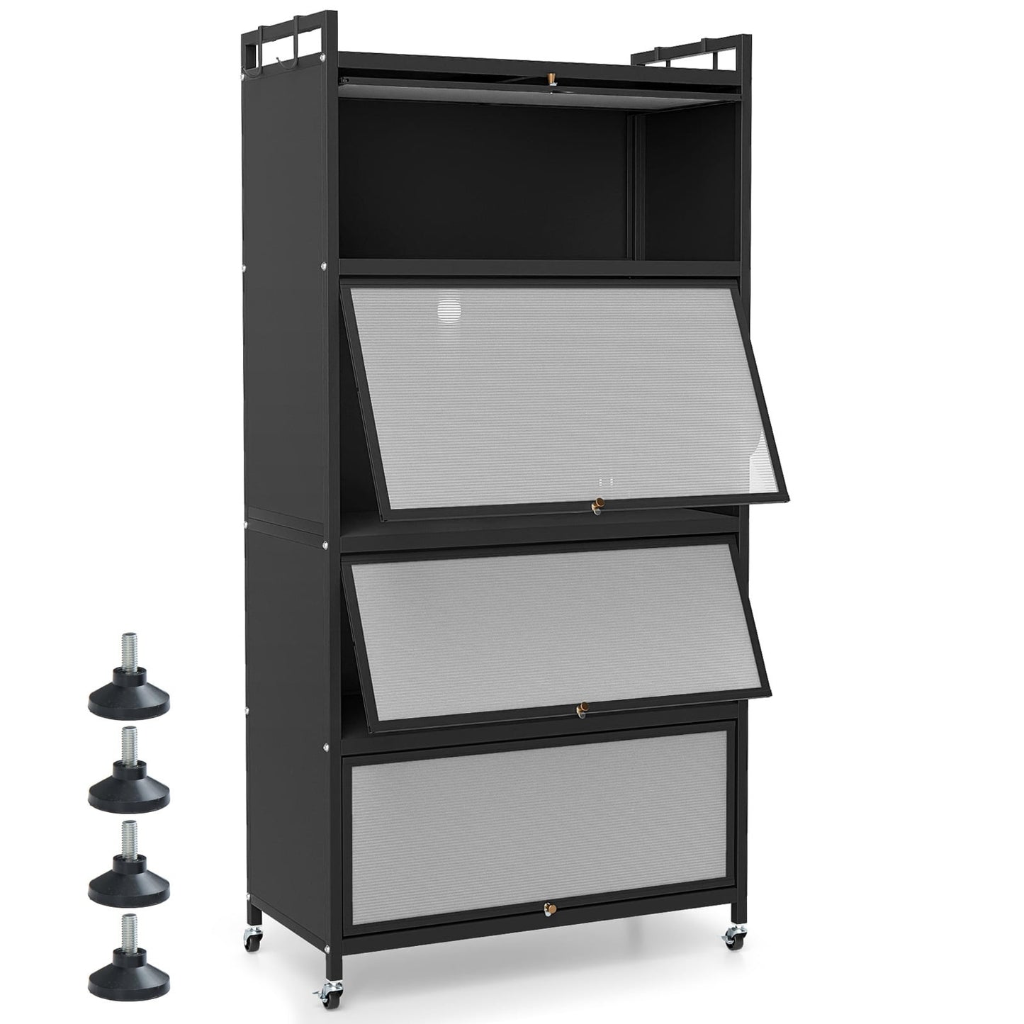 5-Tier Metal Kitchen Pantry Cabinet with Doors & Wheels
