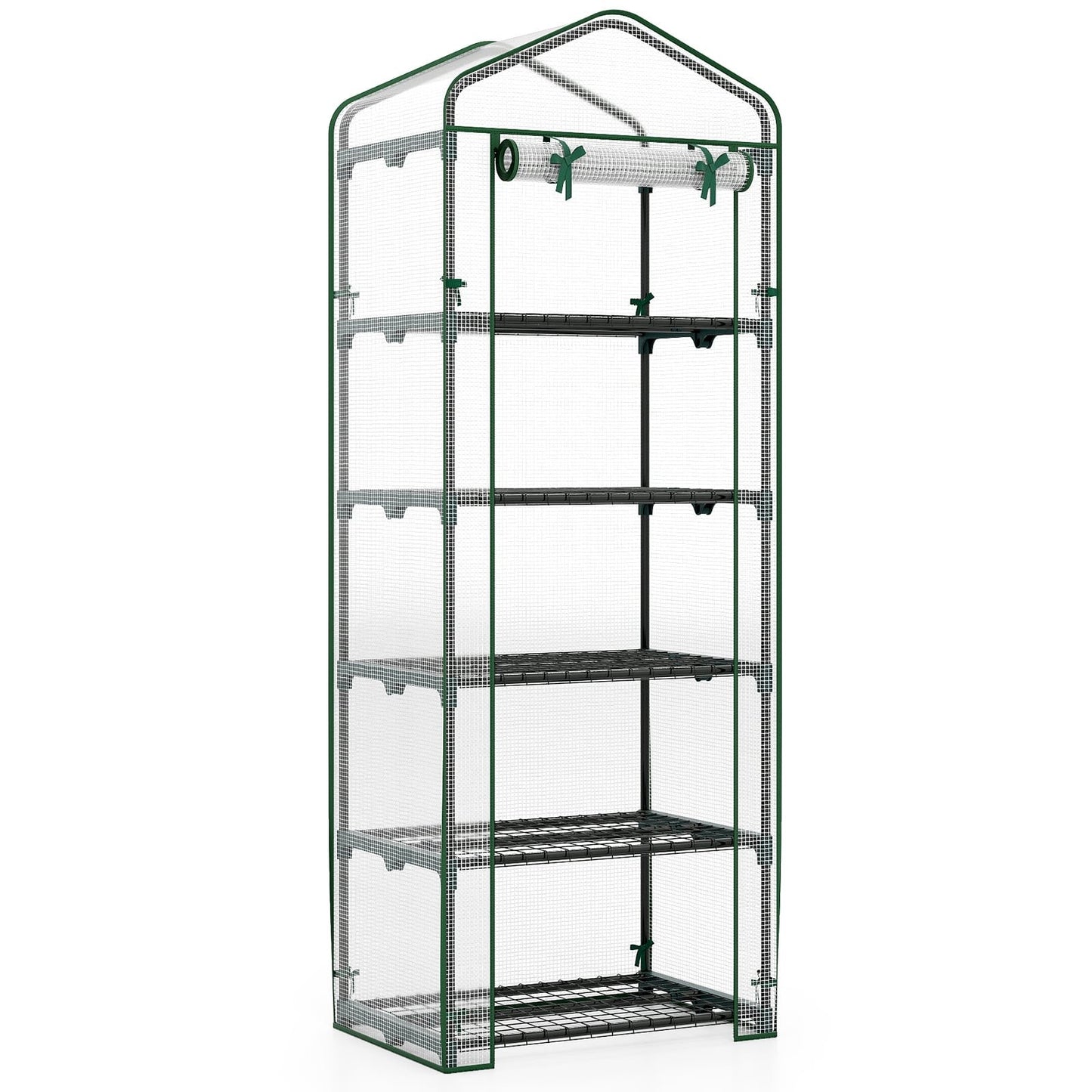 5-Tier Mini Greenhouse with PE Cover & Roll-Up Door