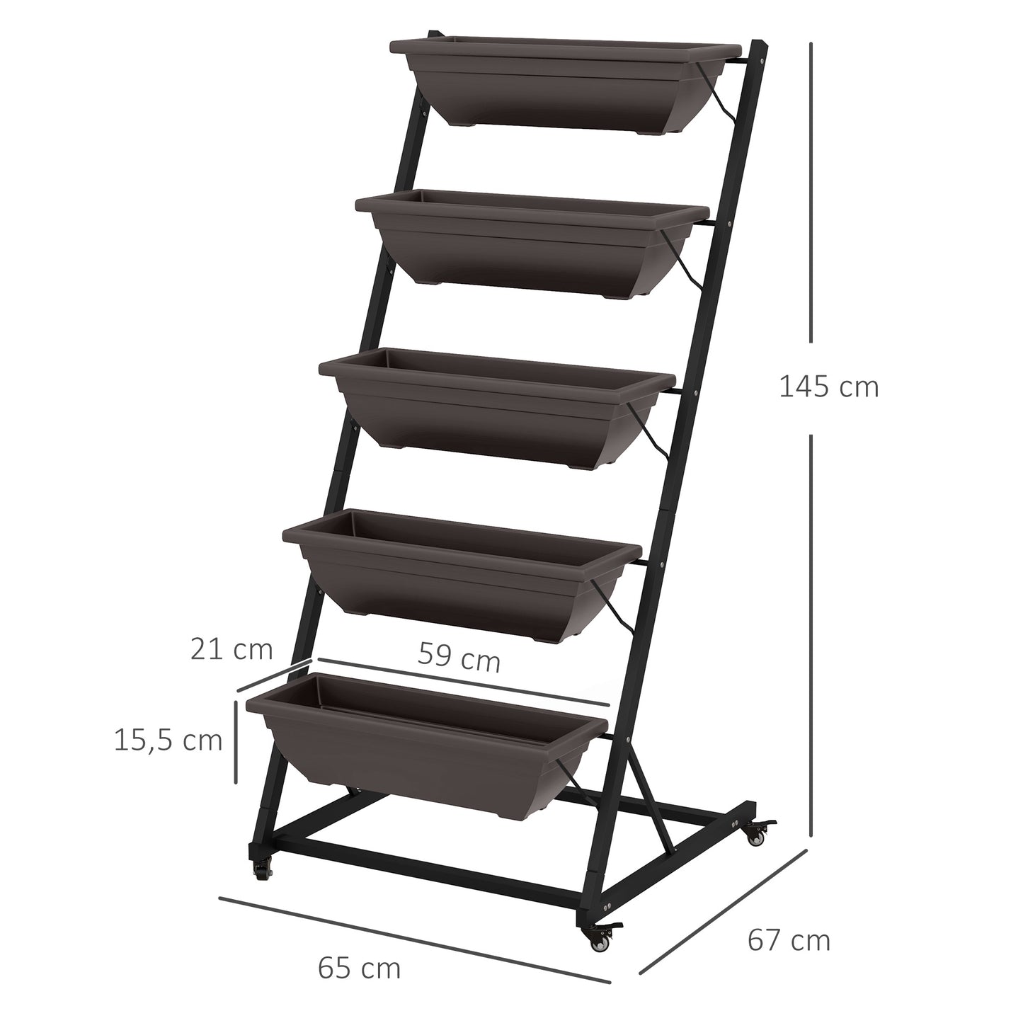 5-Tier Plant Stand with Wheels, 145 cm High, Steel