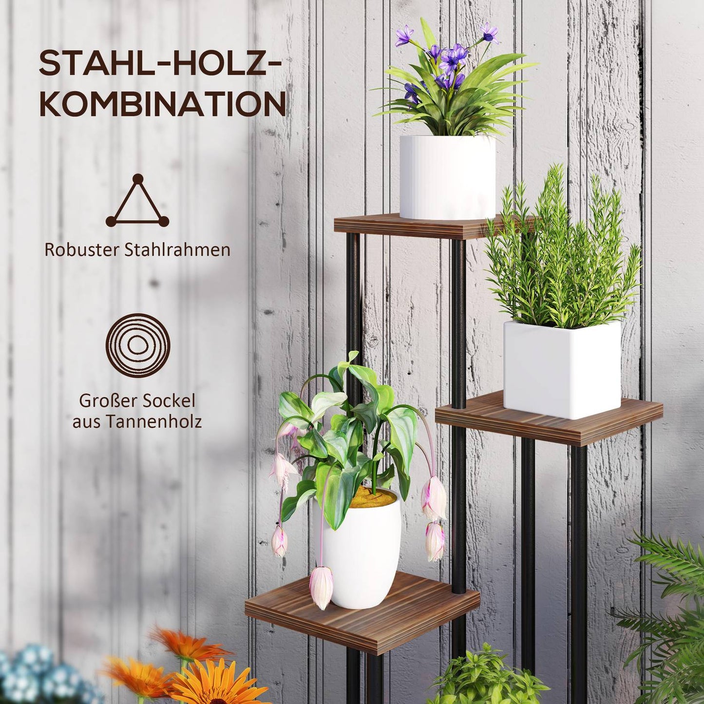 Plant stand in 5-story steel with wheels for indoor and outdoor use