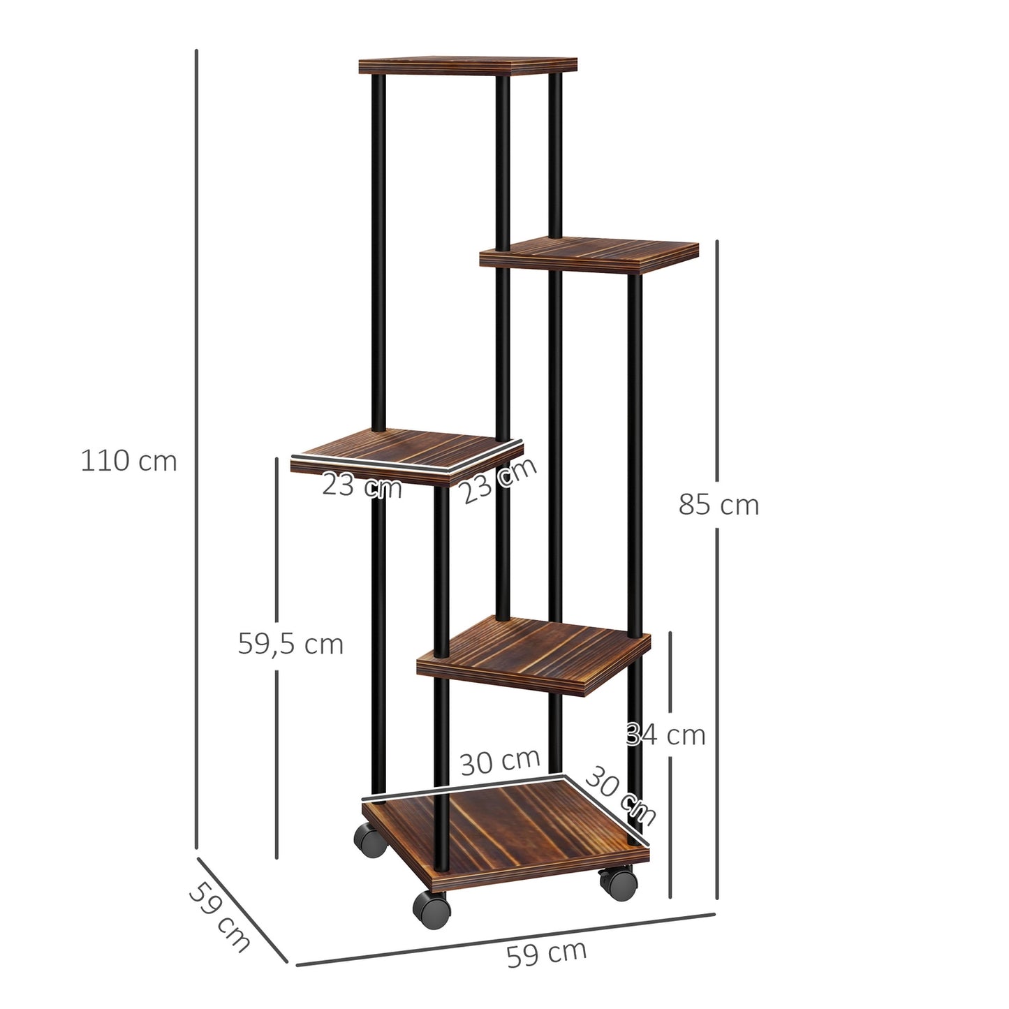 Plant stand in 5-story steel with wheels for indoor and outdoor use