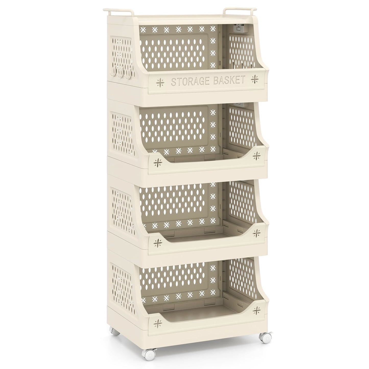 5-Tier Rolling Laundry Basket with Handles & Hooks
