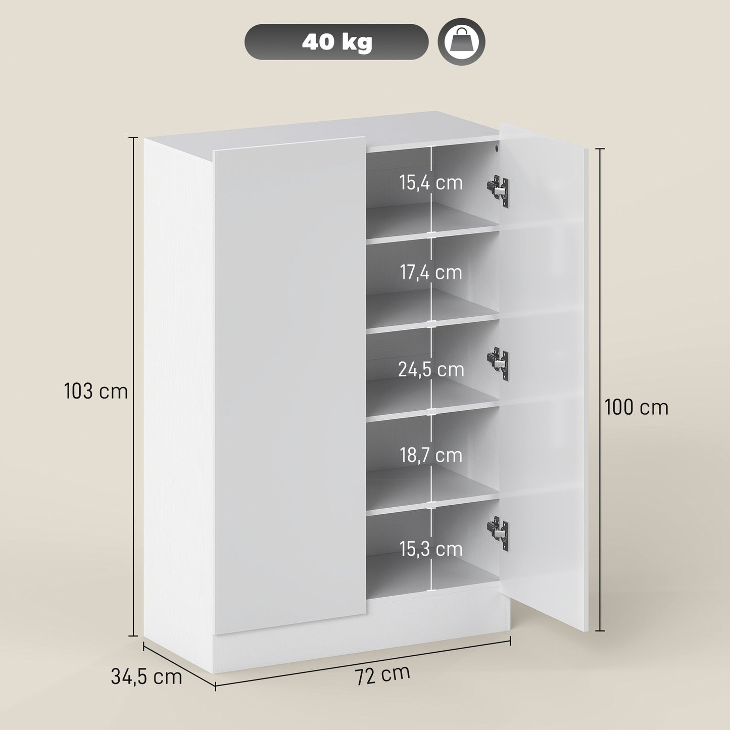 5-Tier Shoe Cabinet, Adjustable Shelves, Holds 20 Pairs