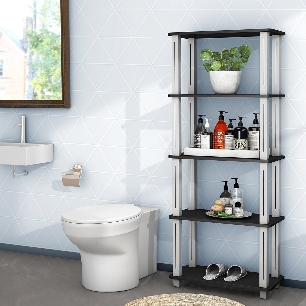 5 Tier Storage Rack with Flat Open Shelves Multifunctional Shelf Black