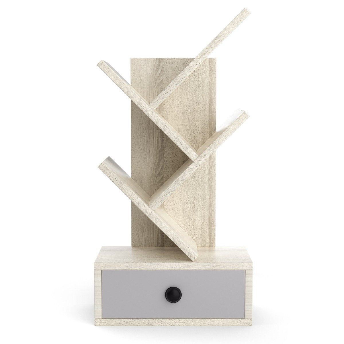 5 Tier Tree Bookshelf with Drawer Multi-Purpose CD & DVD Shelf Beige