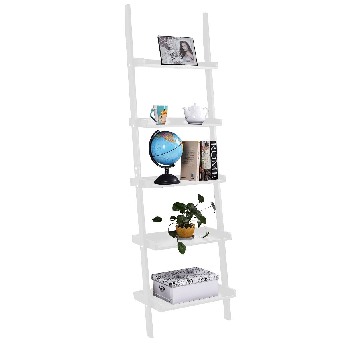 5-Tier White Ladder Shelf – Versatile Storage Unit