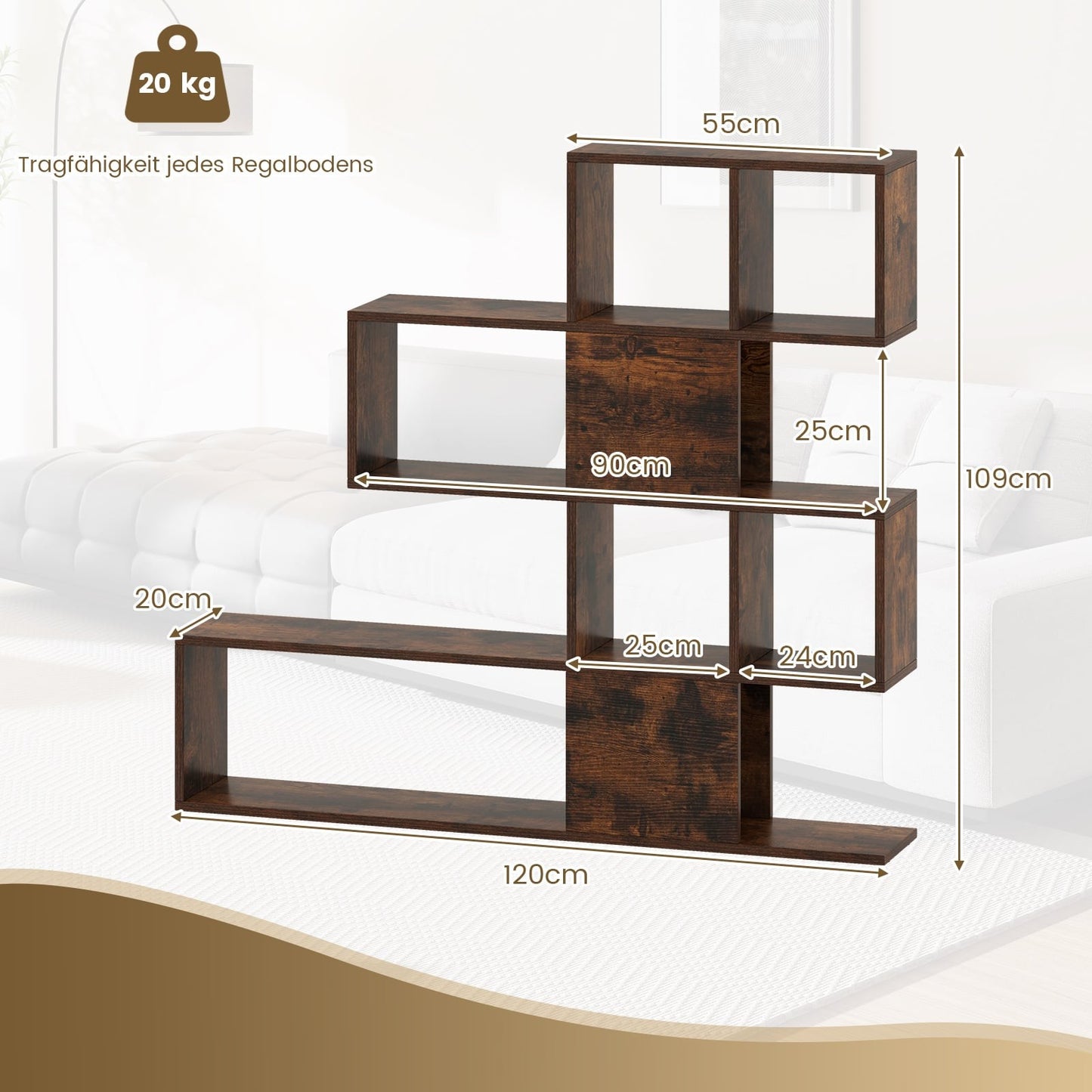 5-Tier Wooden Ladder Bookshelf, 120x19.5x109 cm, Brown