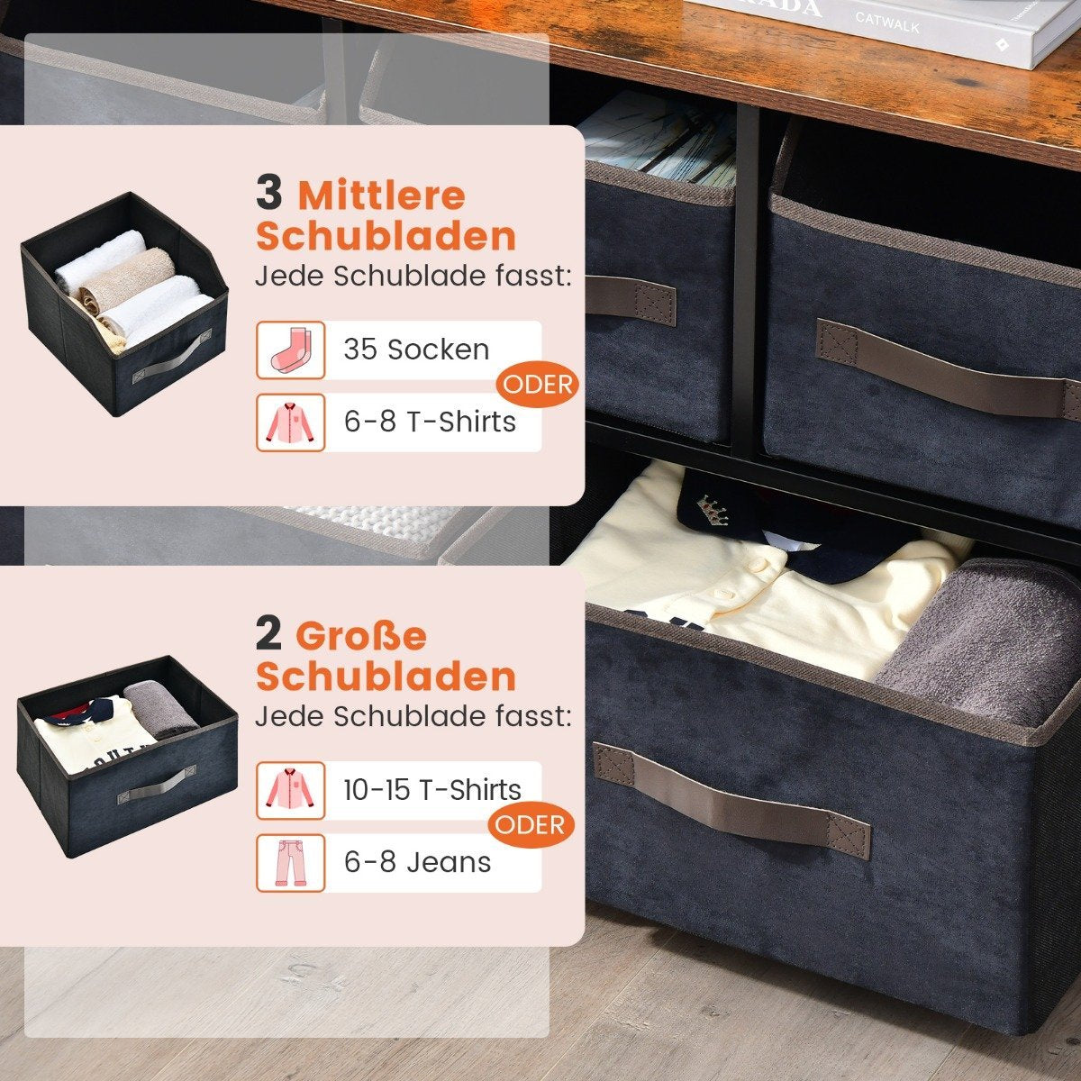 5 drawer sideboard with fabric drawers fabric chest of drawers with shelf & tilt protection 84 x 30 x 85 cm