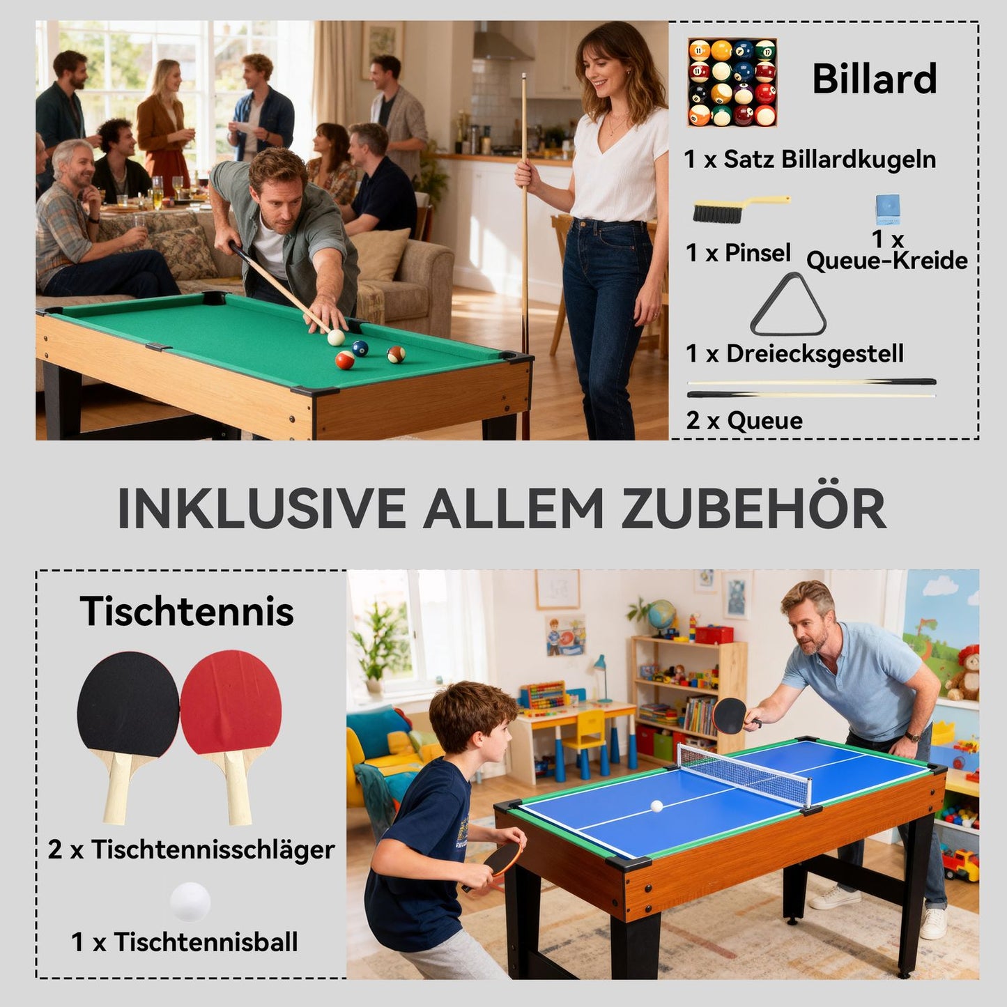 5-in-1 Game Table, Foosball, Hockey, Tennis, Walnut
