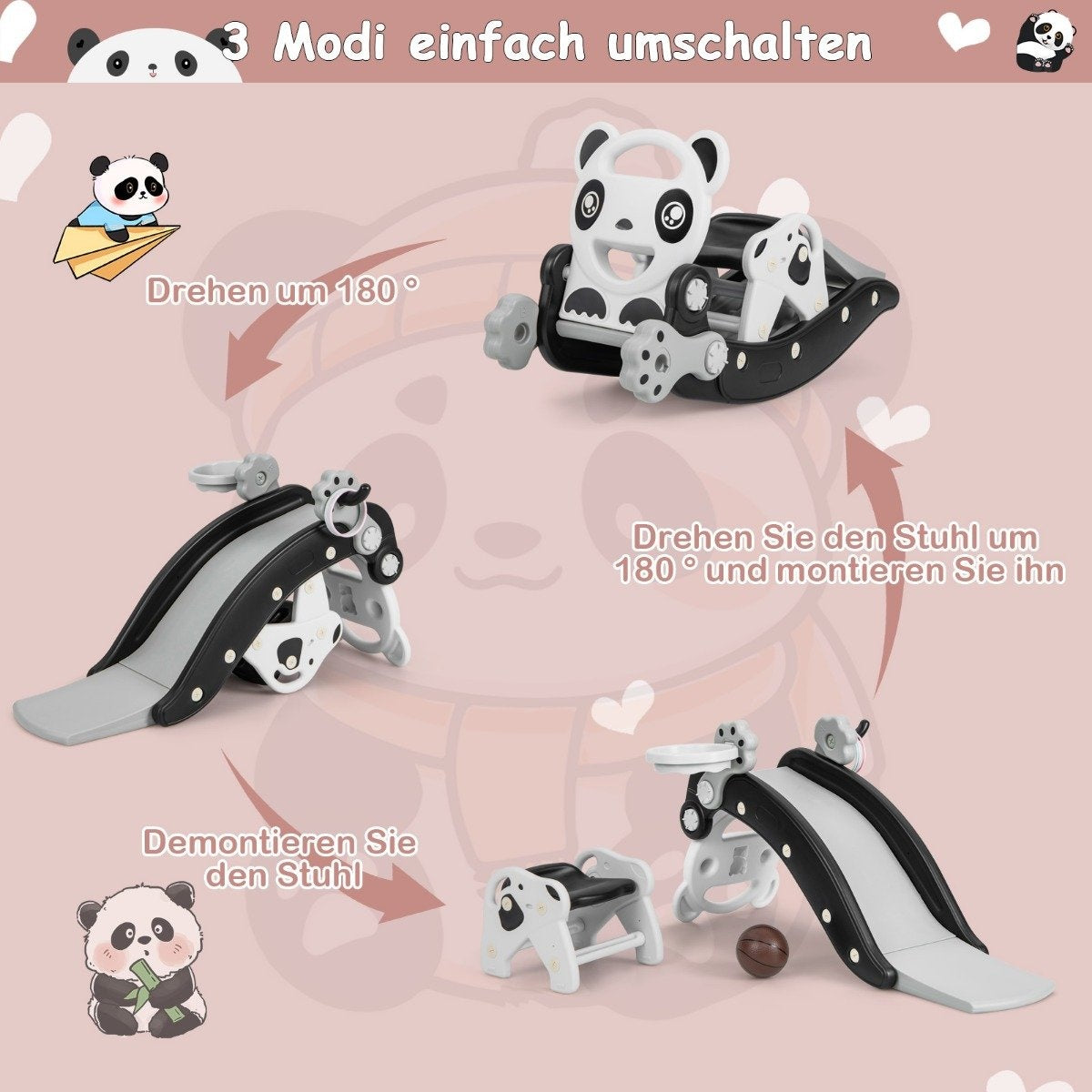 5-in-1 Kids Slide & Rocking Horse Set with Basketball