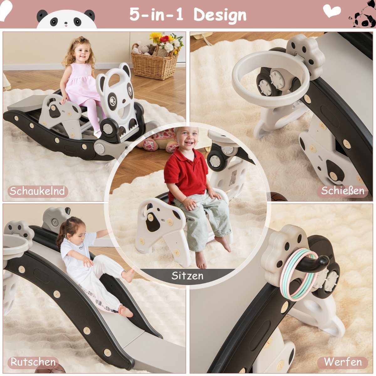 5-in-1 Kids Slide & Rocking Horse Set with Basketball