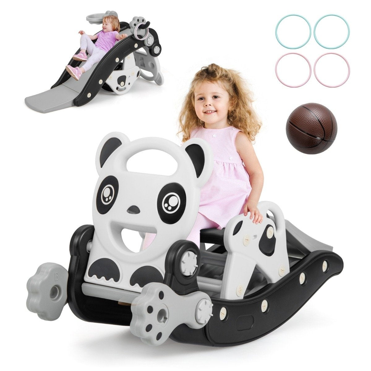 5-in-1 Kids Slide & Rocking Horse Set with Basketball