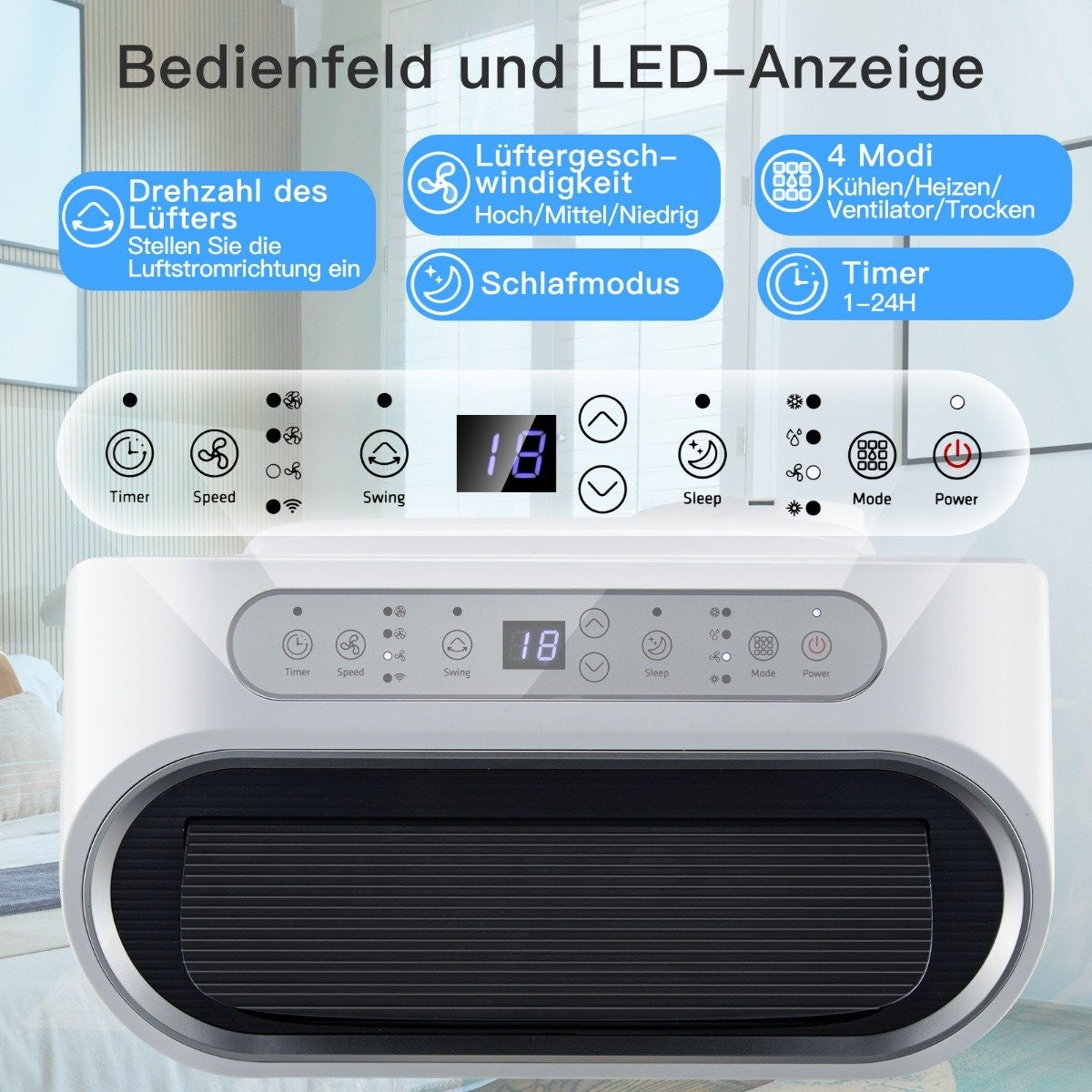 5 in 1 Mobile Air Conditioner 16000 BTU Cooling & Fan & Dehumidifying & Heating Dehumidifier 16℃-32℃ 44.5 x 39 x 77 cm White