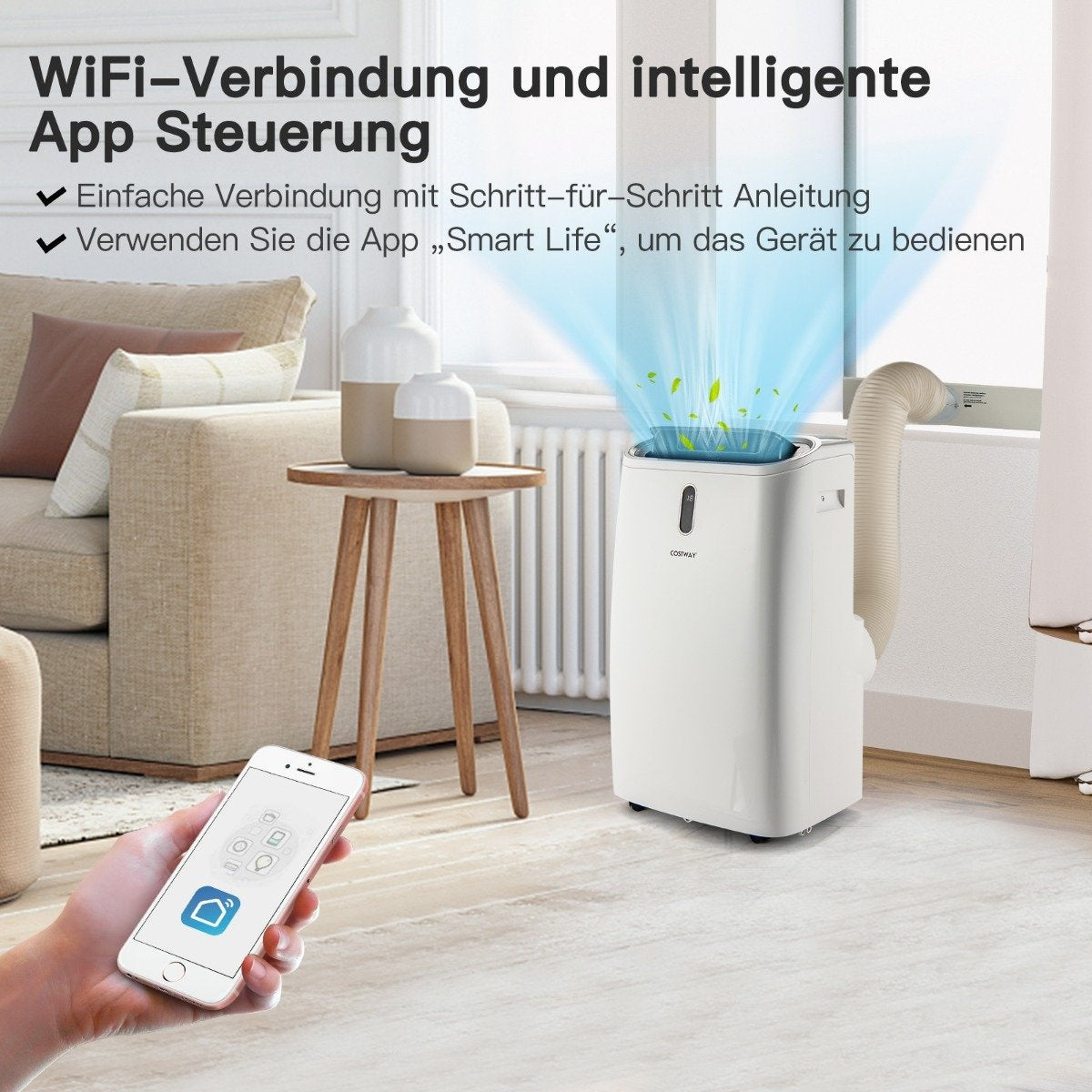 5 in 1 Mobile Air Conditioner 16000 BTU Cooling & Fan & Dehumidifying & Heating Dehumidifier 16℃-32℃ 44.5 x 39 x 77 cm White