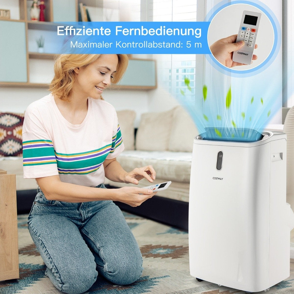 5 in 1 Mobile Air Conditioner 16000 BTU Cooling & Fan & Dehumidifying & Heating Dehumidifier 16℃-32℃ 44.5 x 39 x 77 cm White