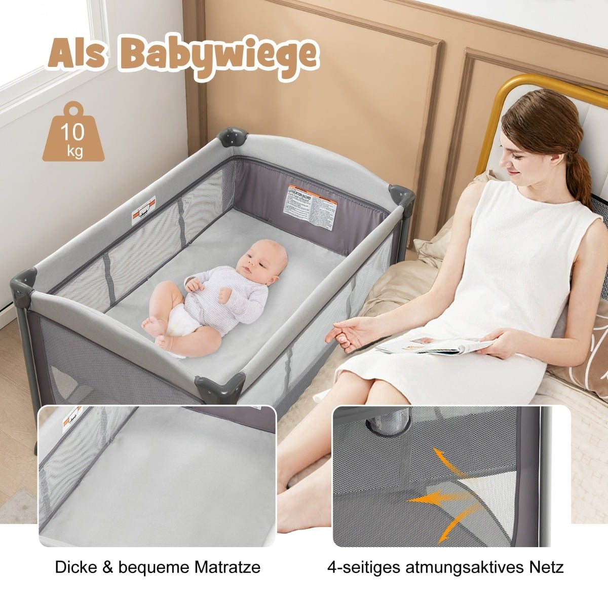 5-in-1 Portable Baby Crib, Changing Table & Bassinet