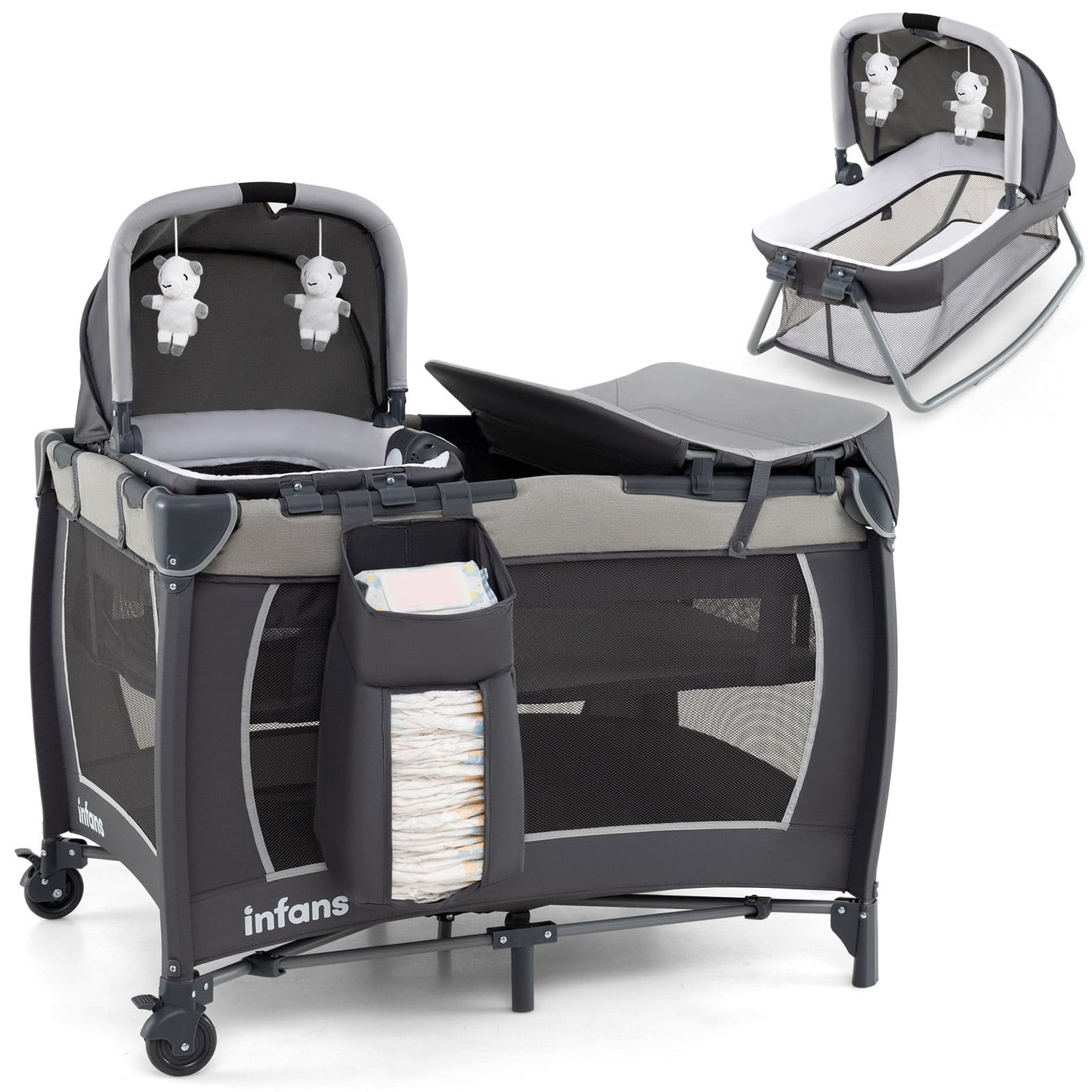 5-in-1 Portable Baby Crib with Changing Table & Bassinet