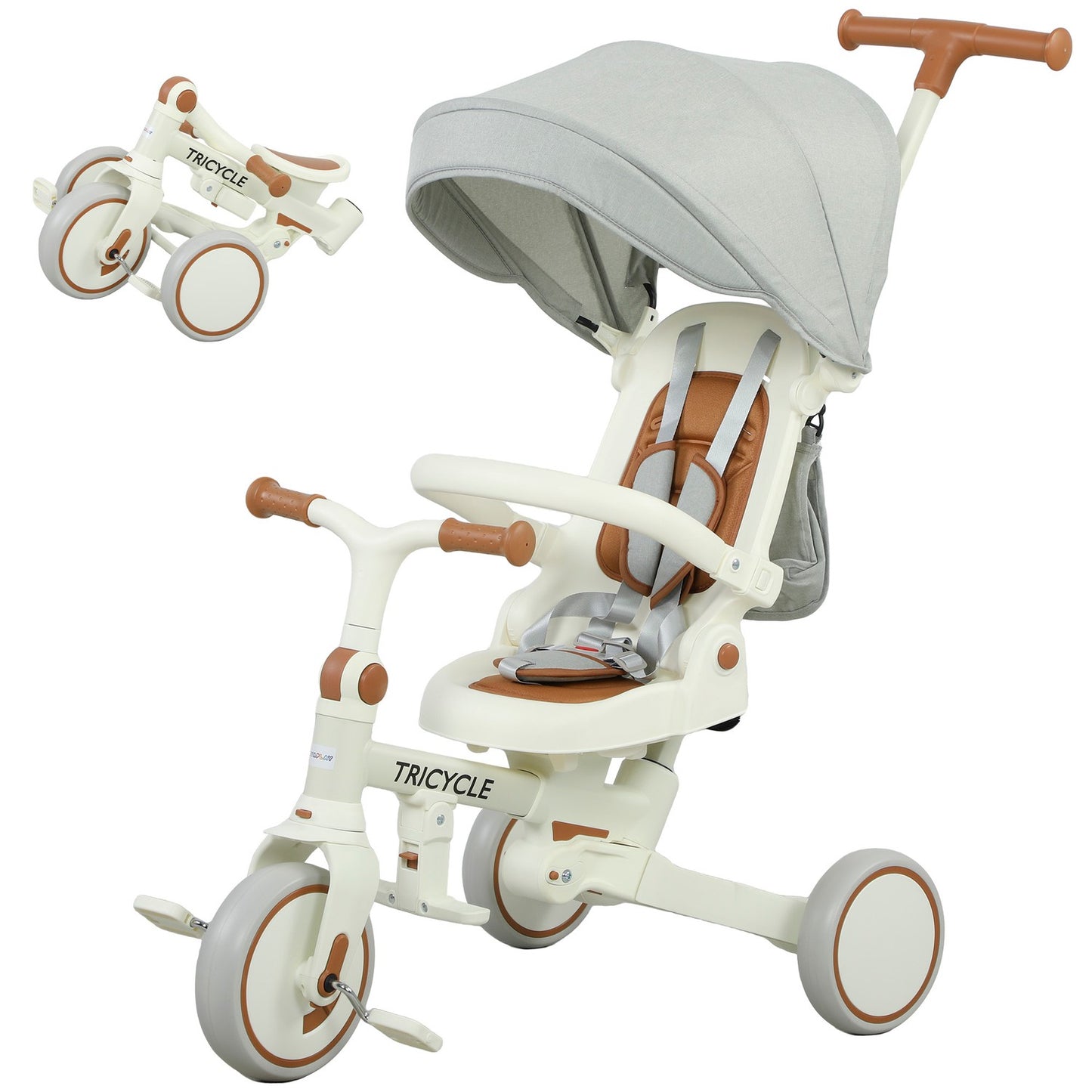 5-in-1 Toddler Tricycle, Adjustable, Storage Bag, 1-3 Years