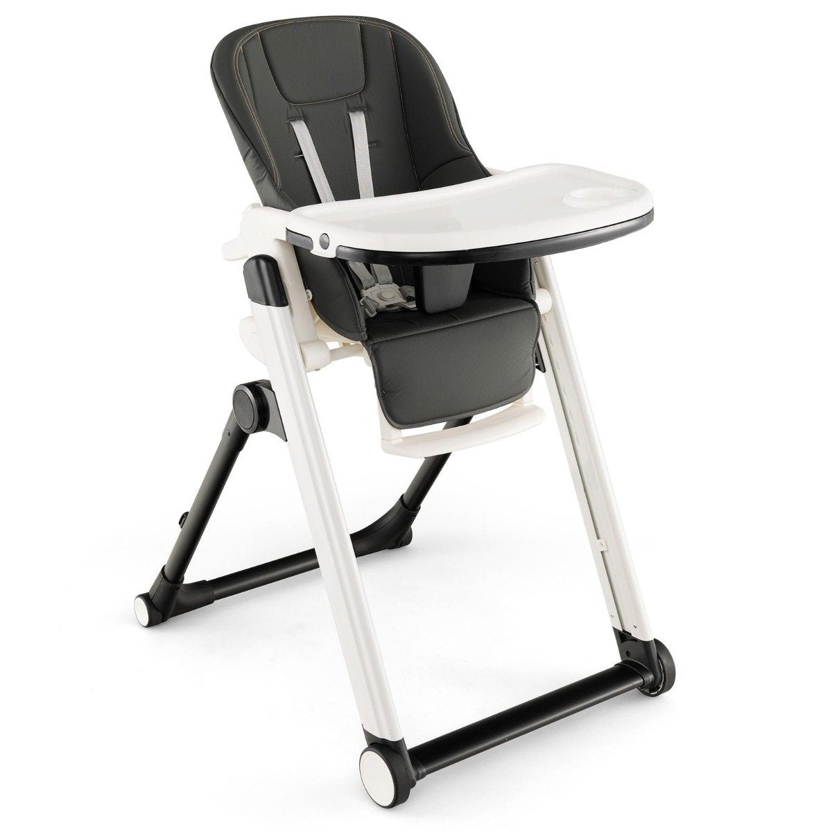 5 in 1 folding high chair with adjustable backrest & footrest & 5-point belt gray