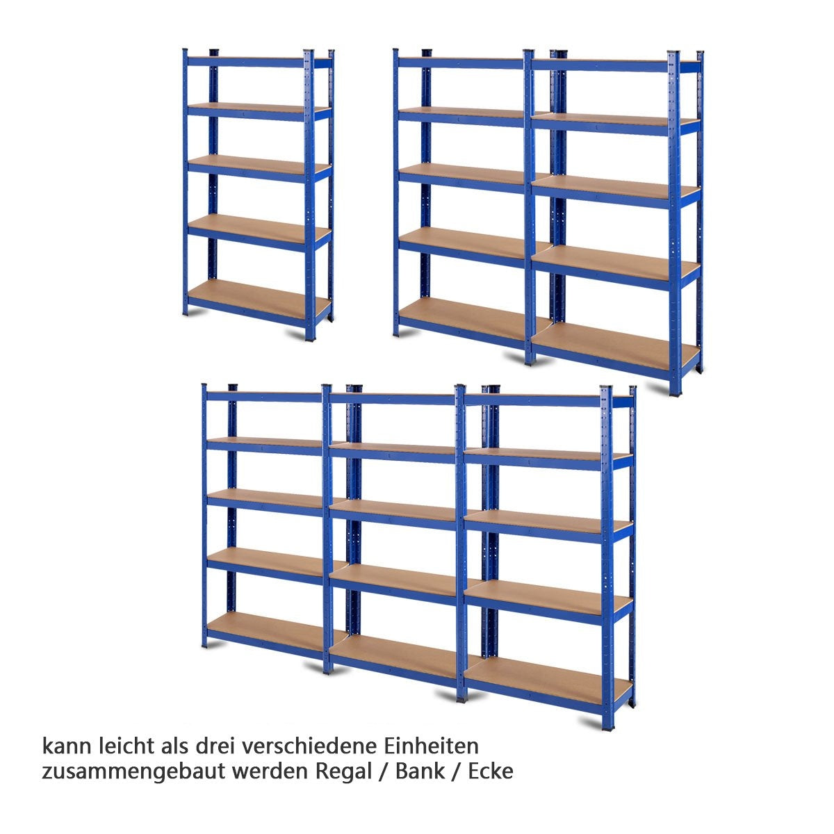 5 level storage rack with metal frame, metal rack, load capacity up to 650 kg, 75 x 30 x 150 cm, blue
