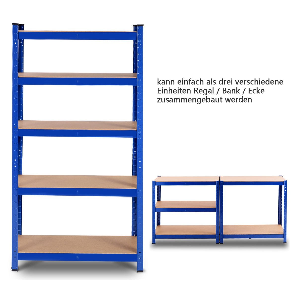 5 level storage rack with metal frame, metal rack, load capacity up to 650 kg, 75 x 30 x 150 cm, blue