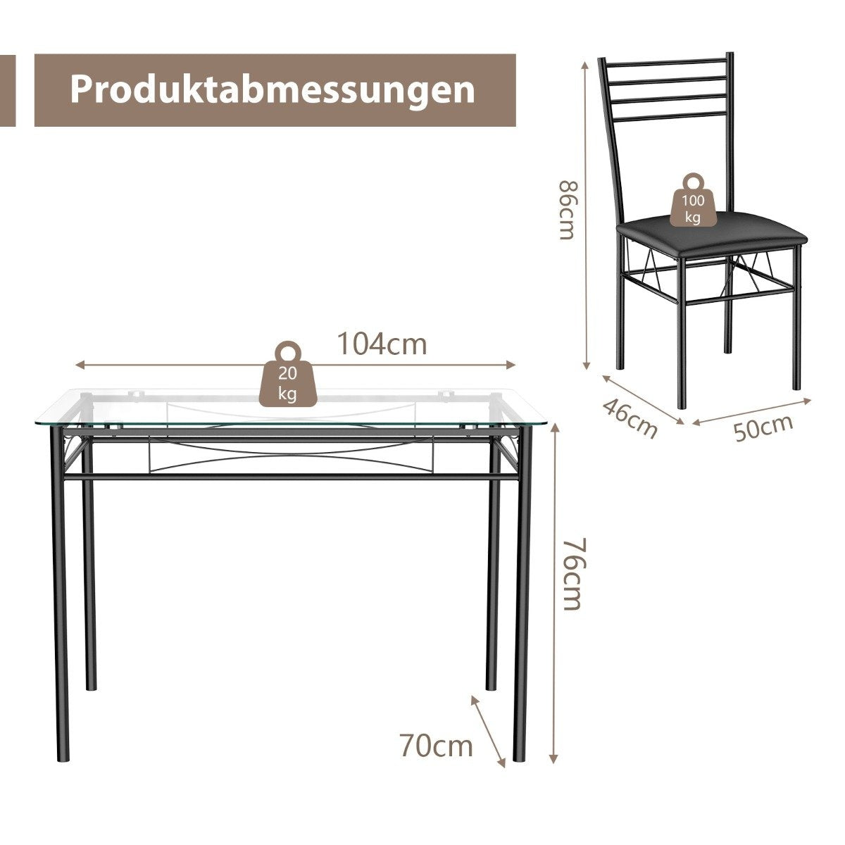 5-piece dining table set, dining table with glass top, dining group with padded chair, black