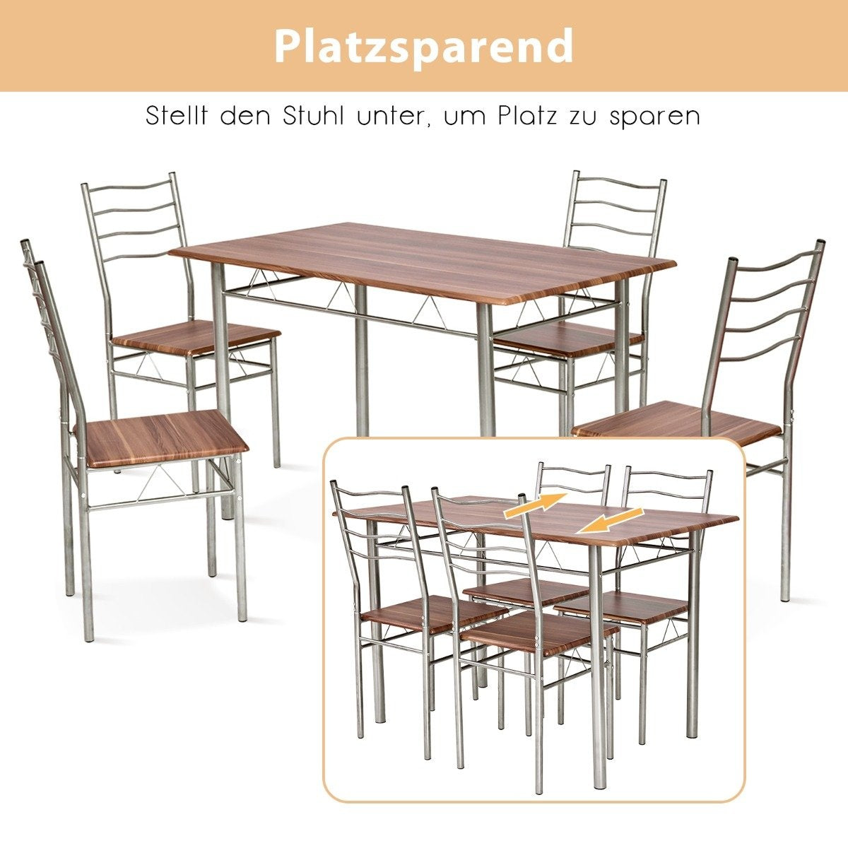 5-piece dining table set kitchen table with 4 chairs dining group with high backrest walnut