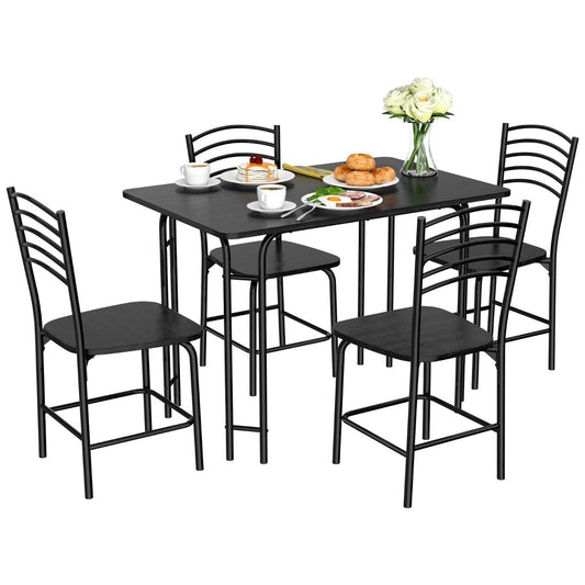 5-piece dining table set rectangular kitchen table with 4 chairs dining group metal frame seating group dining room table 4 people space-saving black