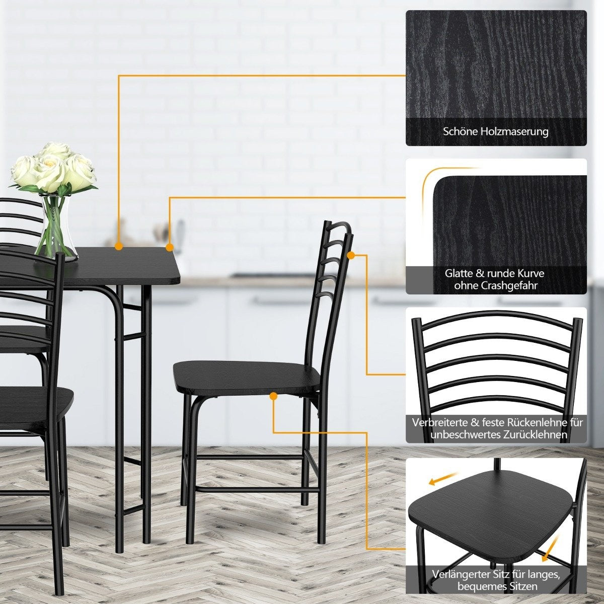 5-piece dining table set rectangular kitchen table with 4 chairs dining group metal frame seating group dining room table 4 people space-saving black