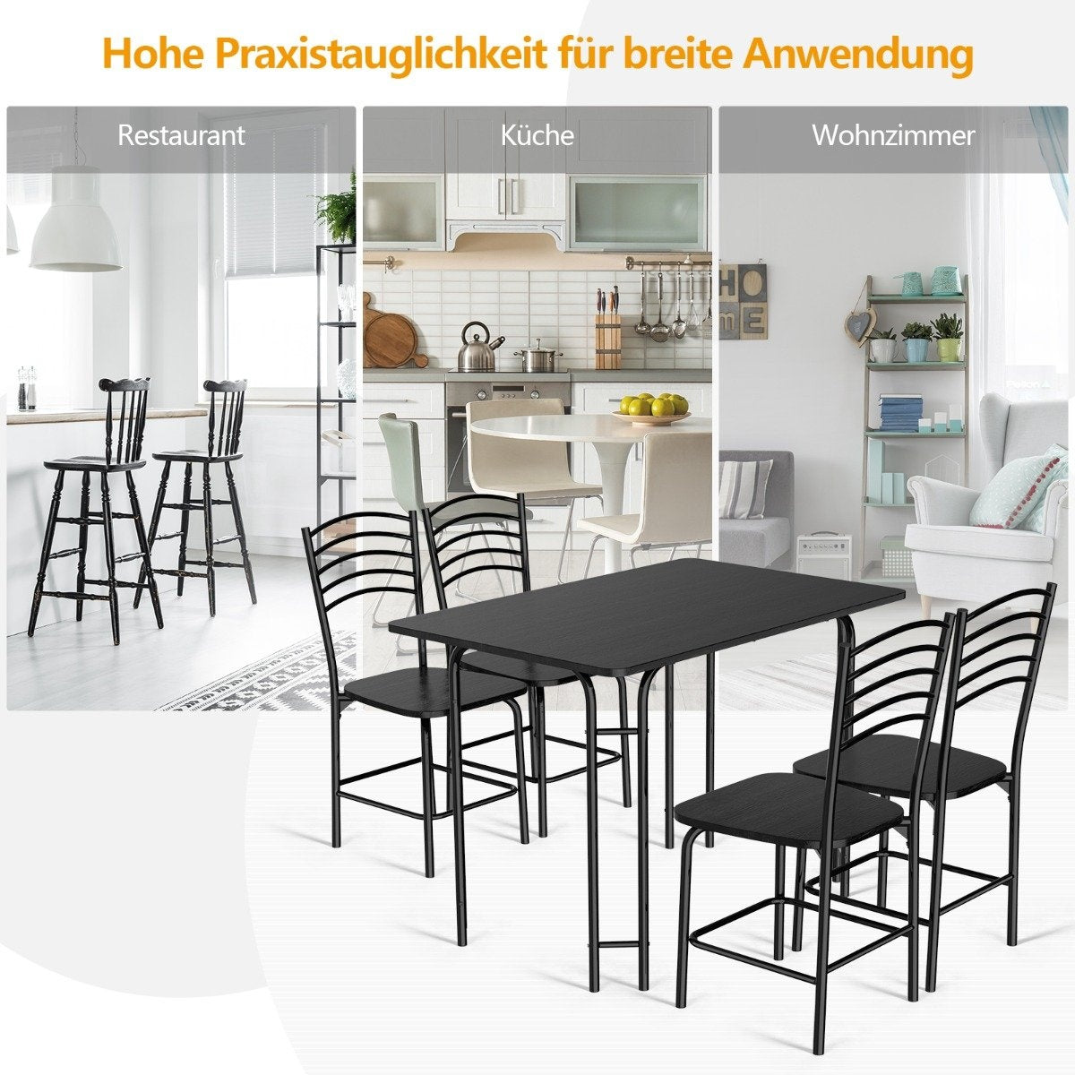 5-piece dining table set rectangular kitchen table with 4 chairs dining group metal frame seating group dining room table 4 people space-saving black