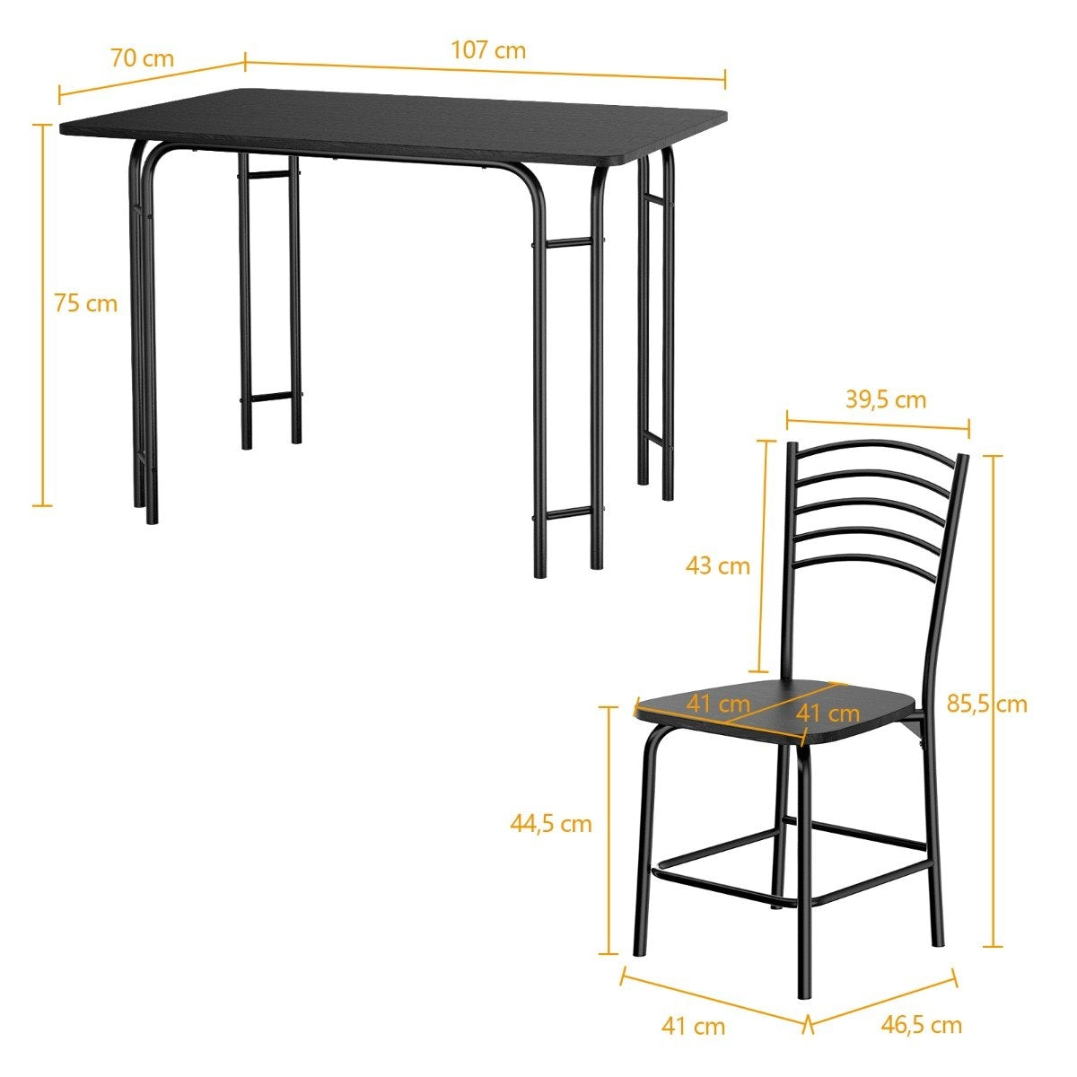 5-piece dining table set rectangular kitchen table with 4 chairs dining group metal frame seating group dining room table 4 people space-saving black