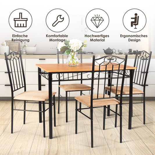 5-piece dining table set with 4 padded chairs dining group for dining room kitchen
