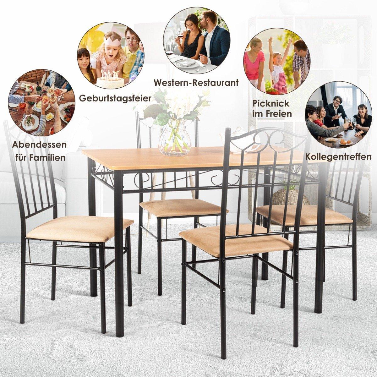 5-piece dining table set with 4 padded chairs dining group for dining room kitchen