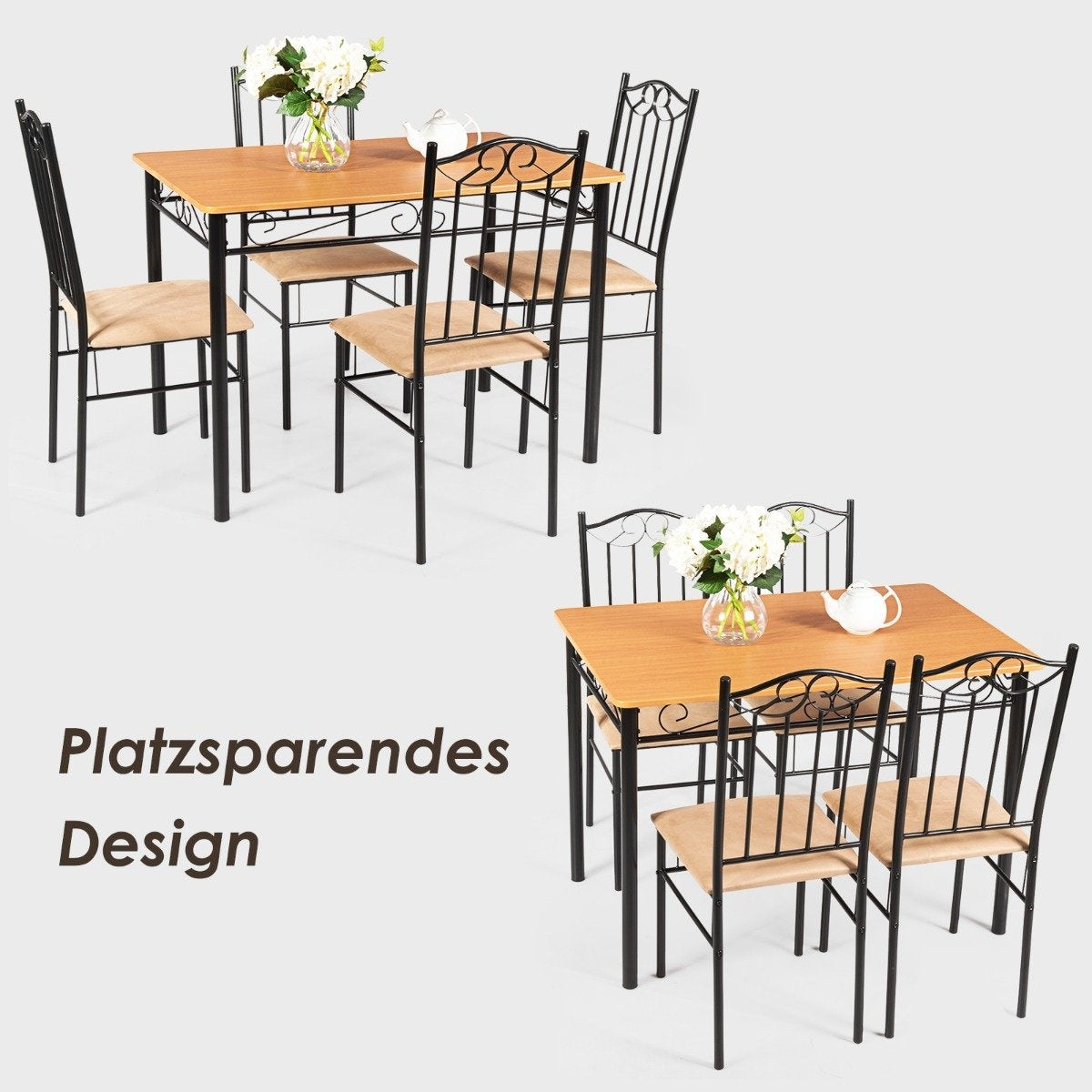 5-piece dining table set with 4 padded chairs dining group for dining room kitchen