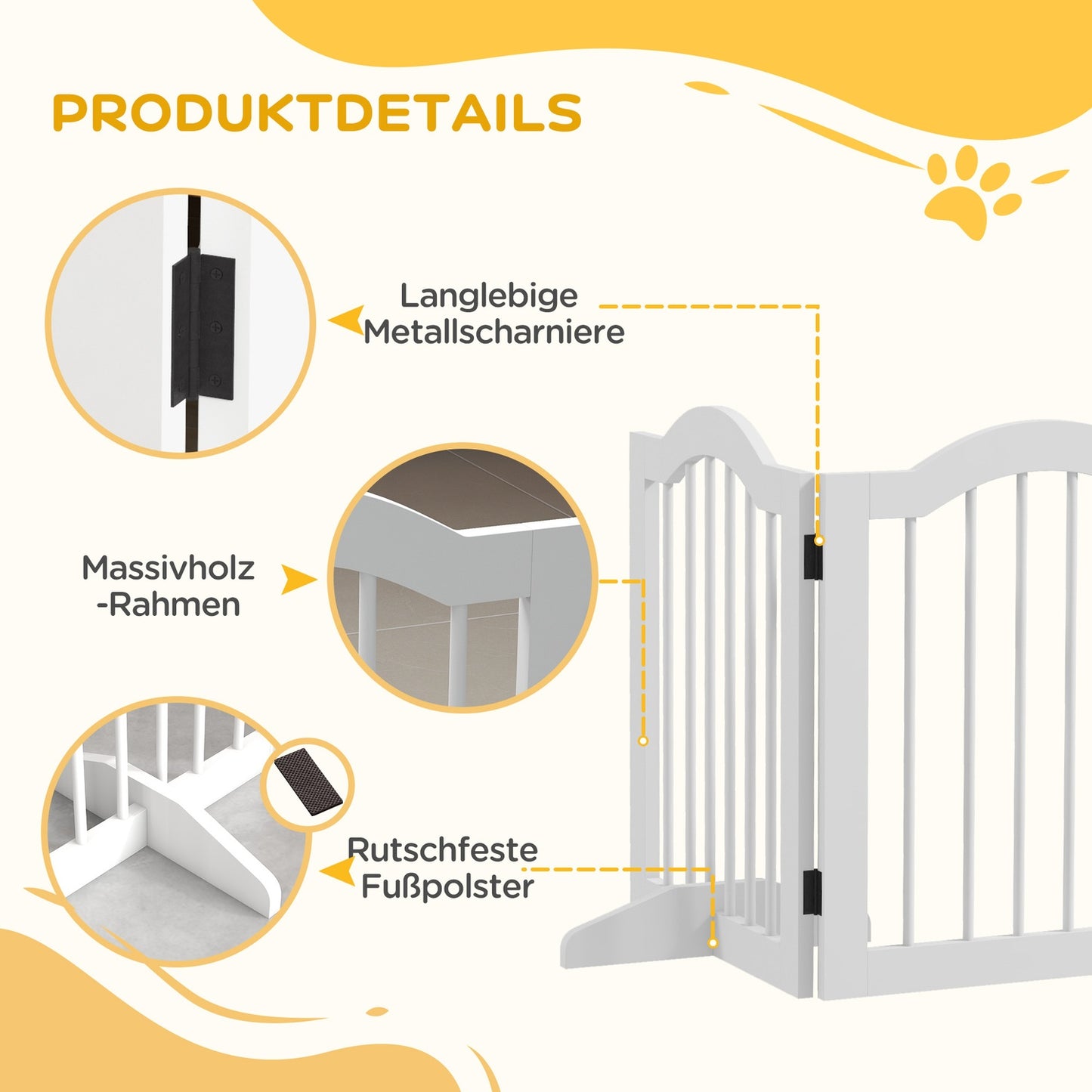 Folding dog gate, 5-part, 254.5x61 cm, freestanding