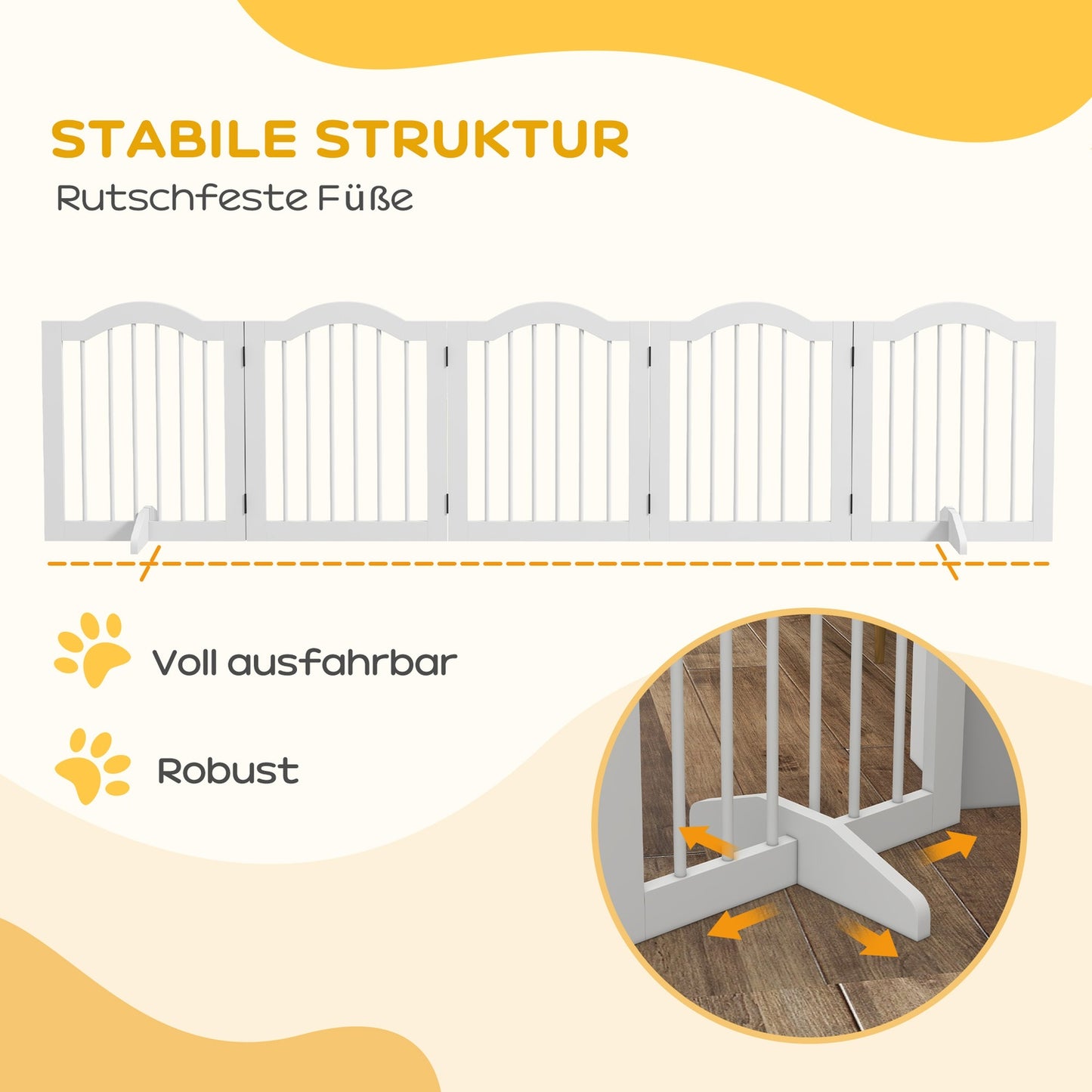 Folding dog gate, 5-part, 254.5x61 cm, freestanding