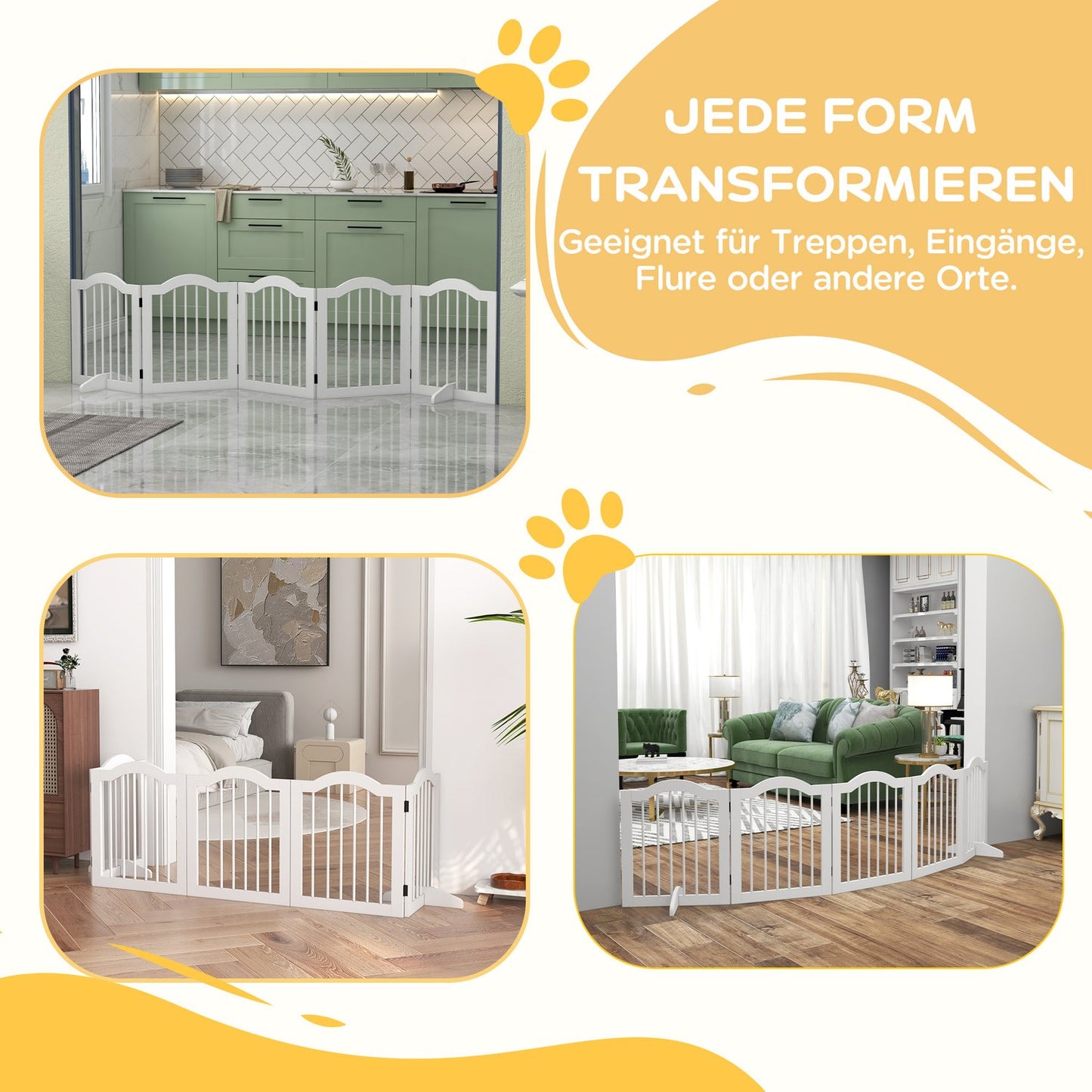 Folding dog gate, 5-part, 254.5x61 cm, freestanding
