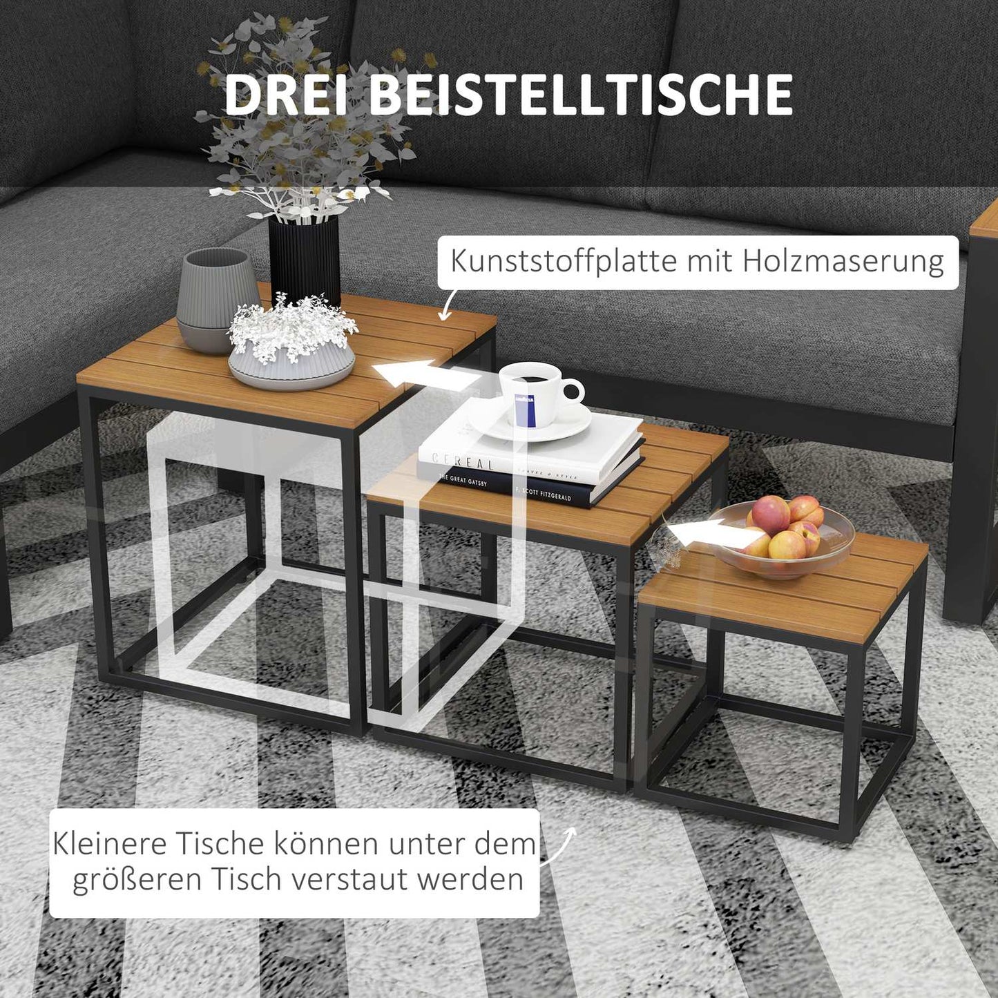 5-piece gray garden lounge set with corner sofa and table